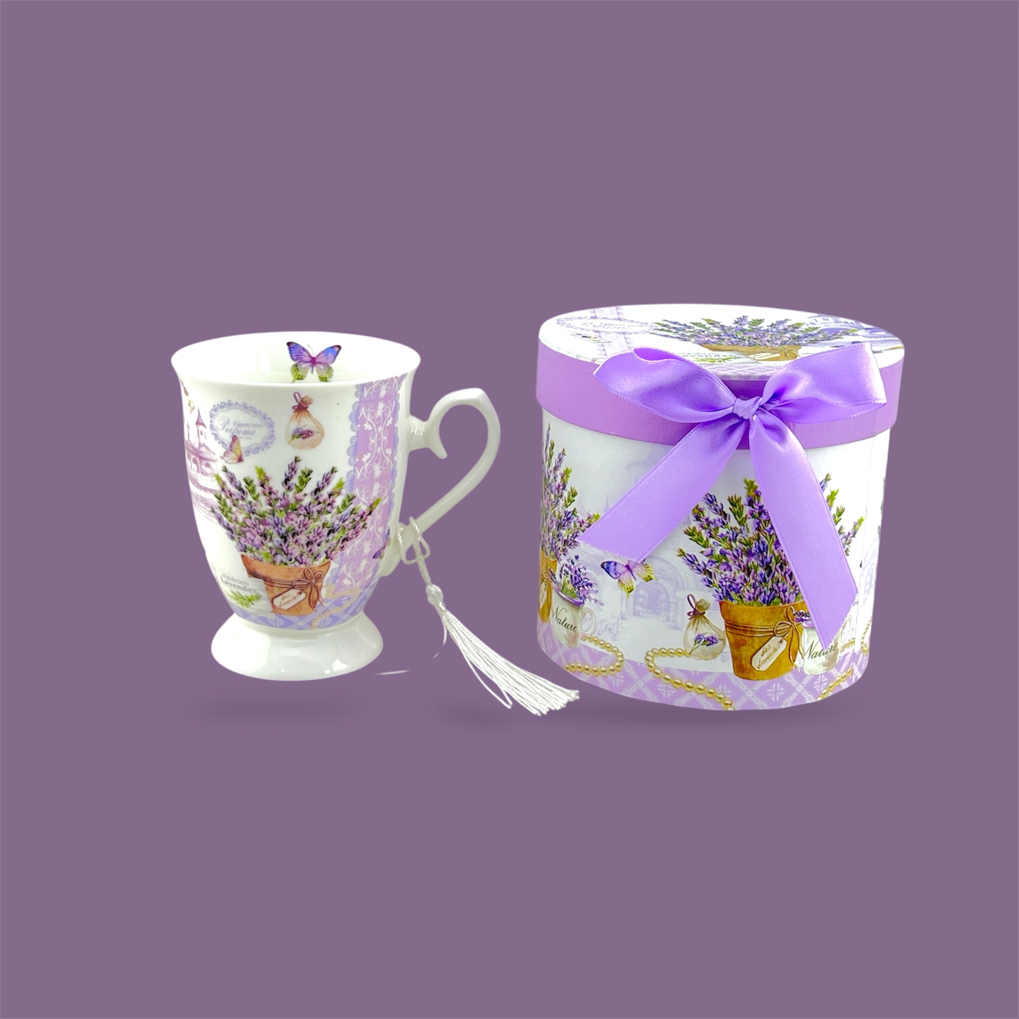Porcelain 300ml Purple Flower Design Mug with Gift Box