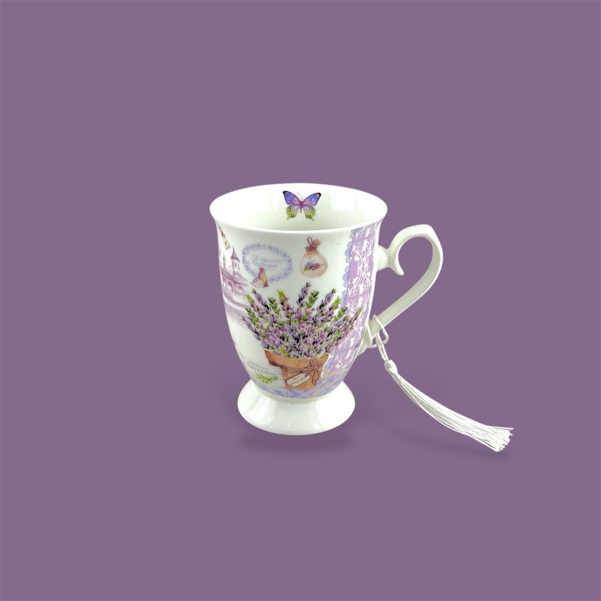 Porcelain 300ml Purple Flower Design Mug with Gift Box