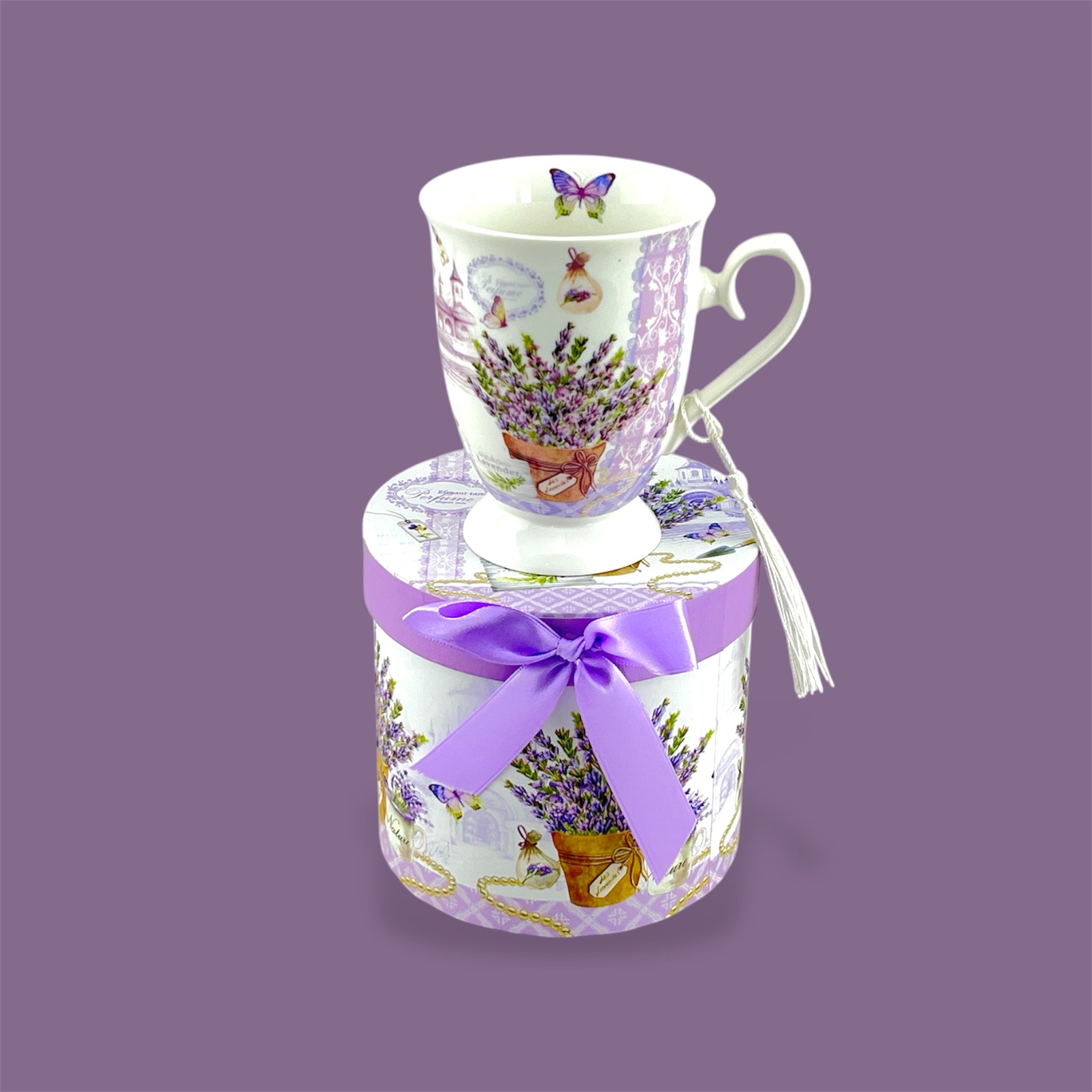Porcelain 300ml Purple Flower Design Mug with Gift Box