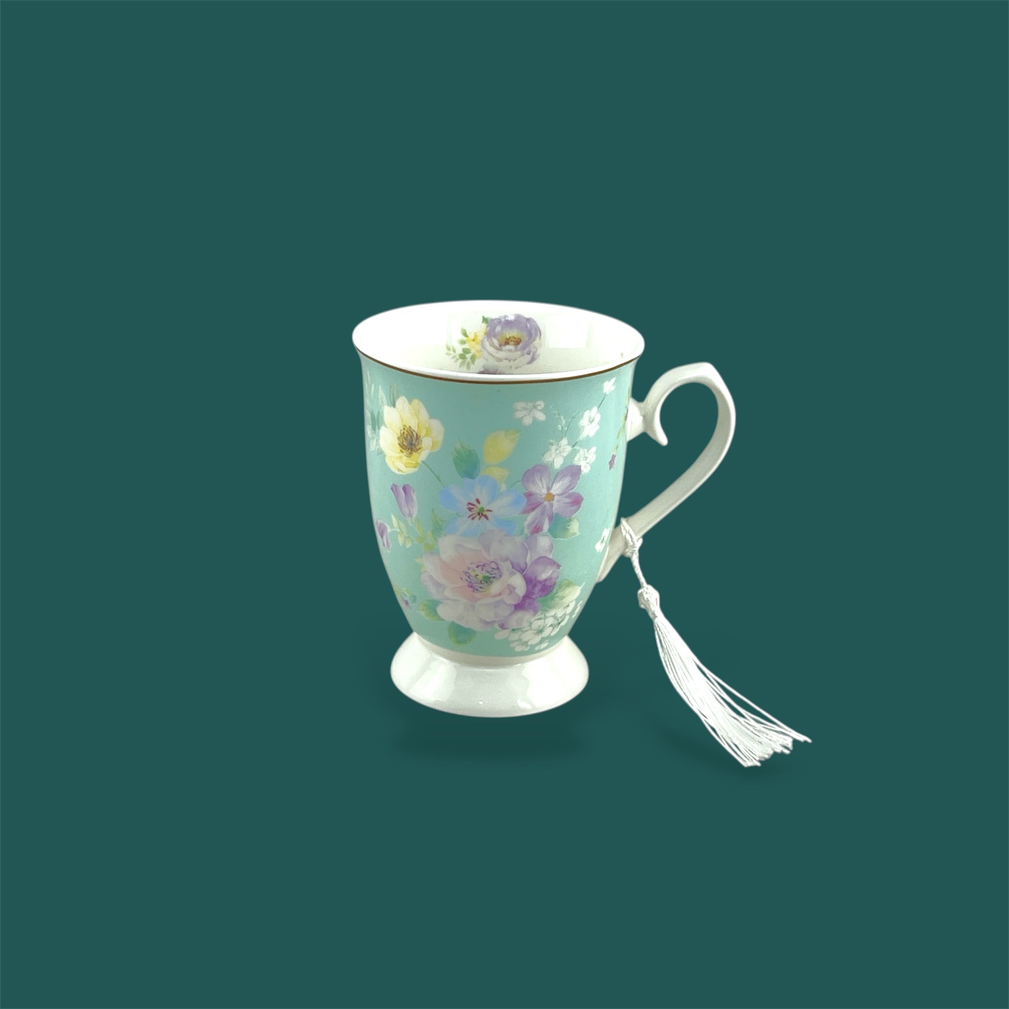 Porcelain 300ml Light Green Flower Design Mug with Gift Box