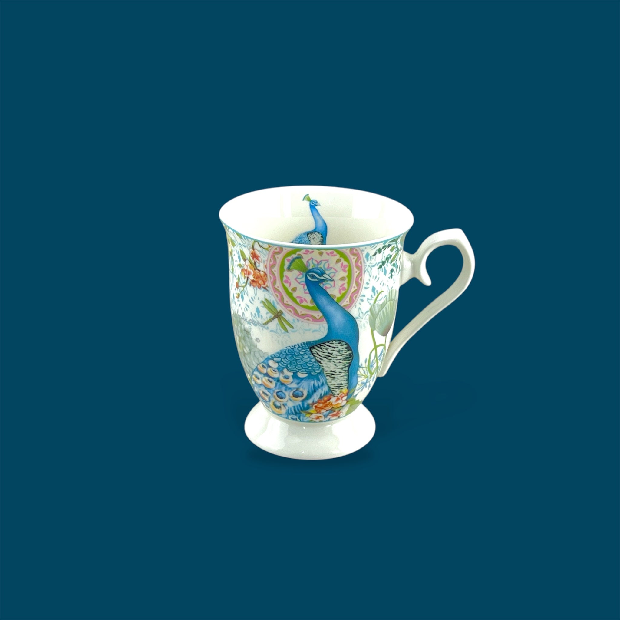 Porcelain 300ml Blue Peacock Design Mug with Gift Box