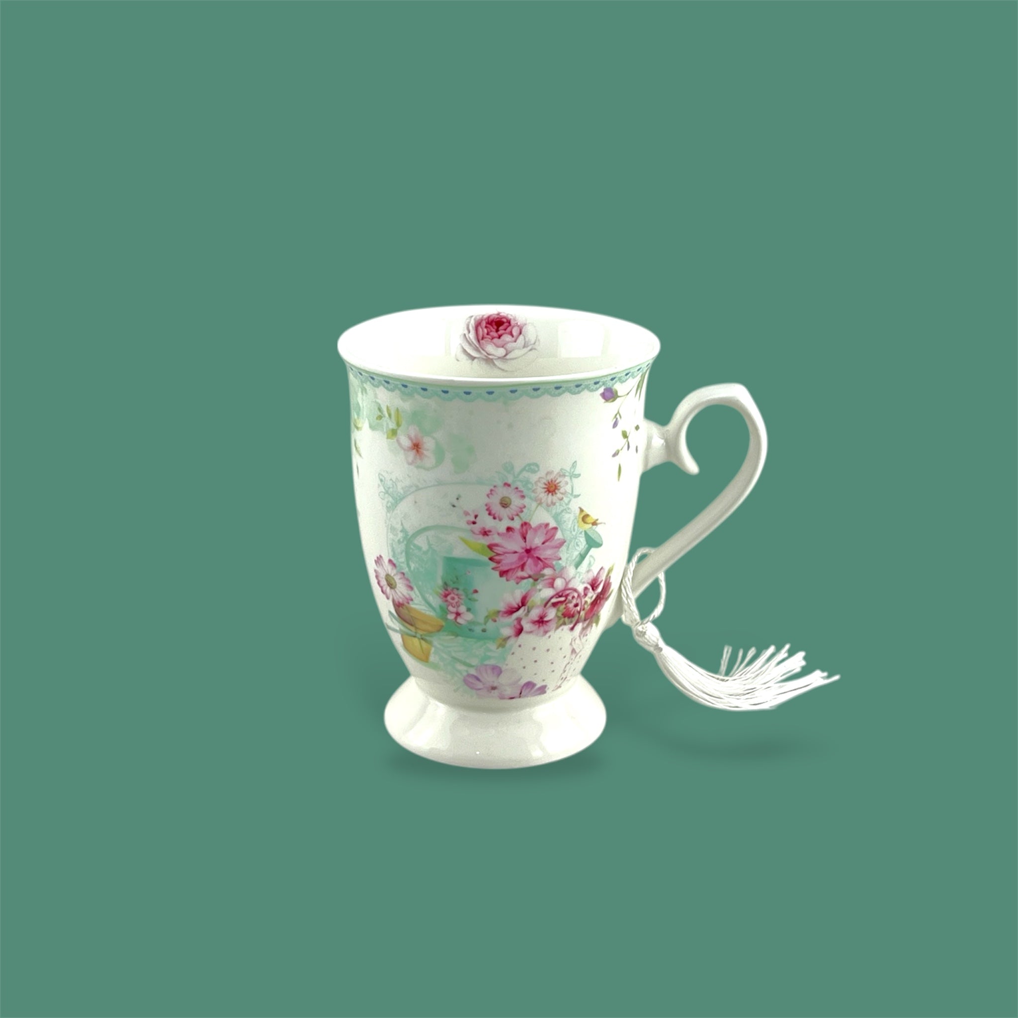 Porcelain 300ml Light Green Flower Design Mug with Gift Box