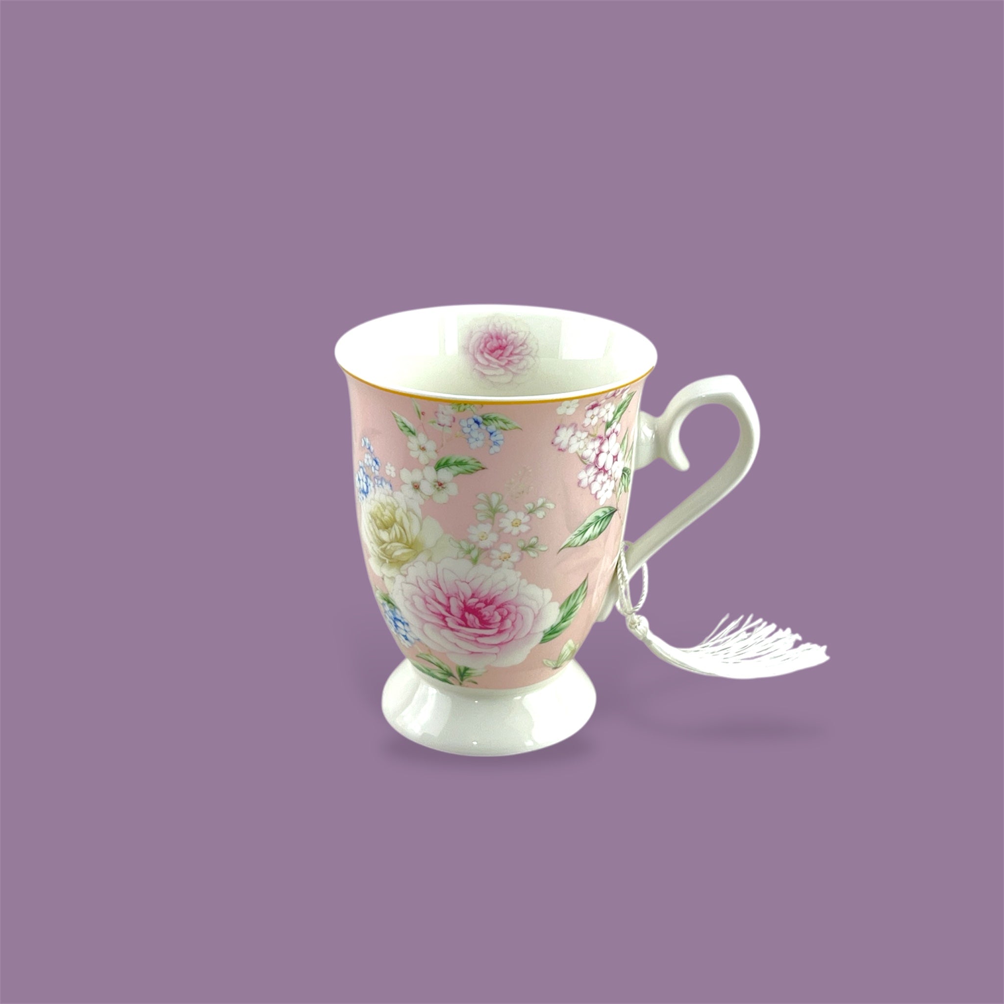 Porcelain 300ml Light Pink Flower Design Mug with Gift Box