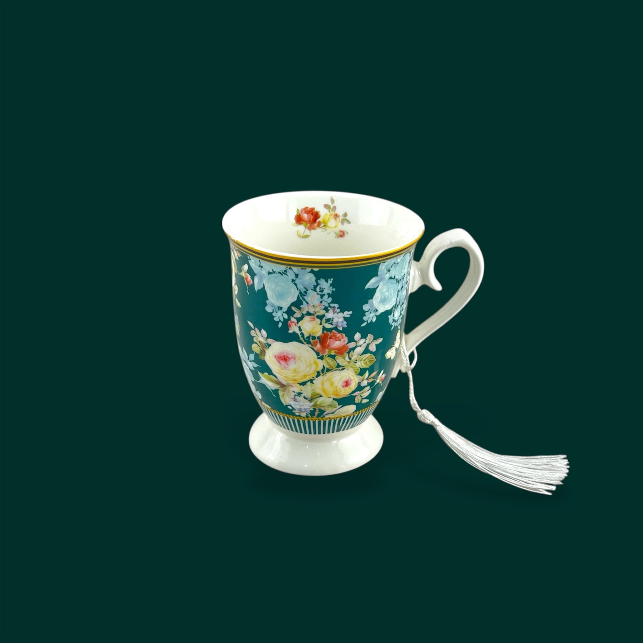 Porcelain 300ml Green Flower Design Mug with Gift Box
