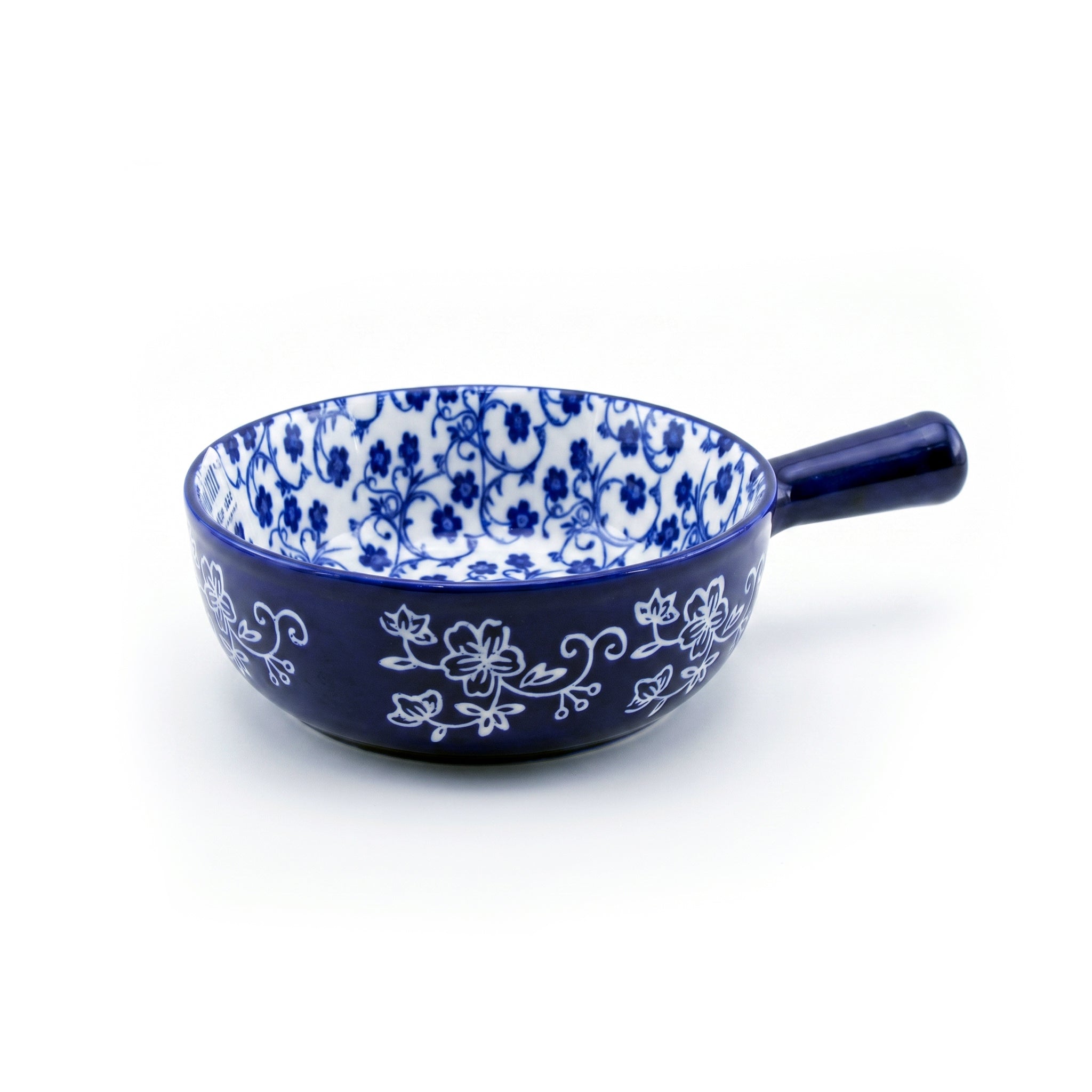 Gupan 6.5-Inches Ceramic Blue Floral Handled Dish