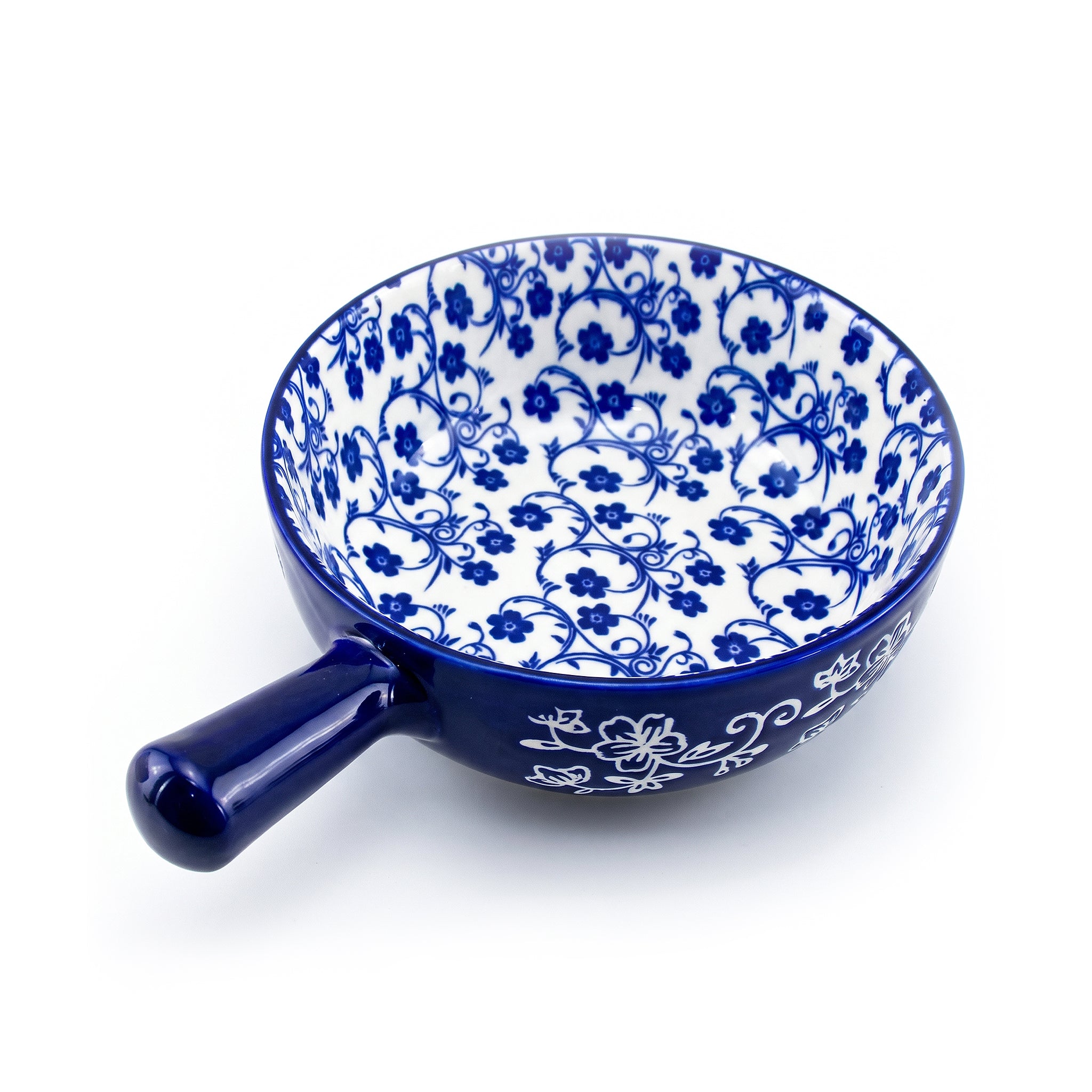 Gupan 6.5-Inches Ceramic Blue Floral Handled Dish