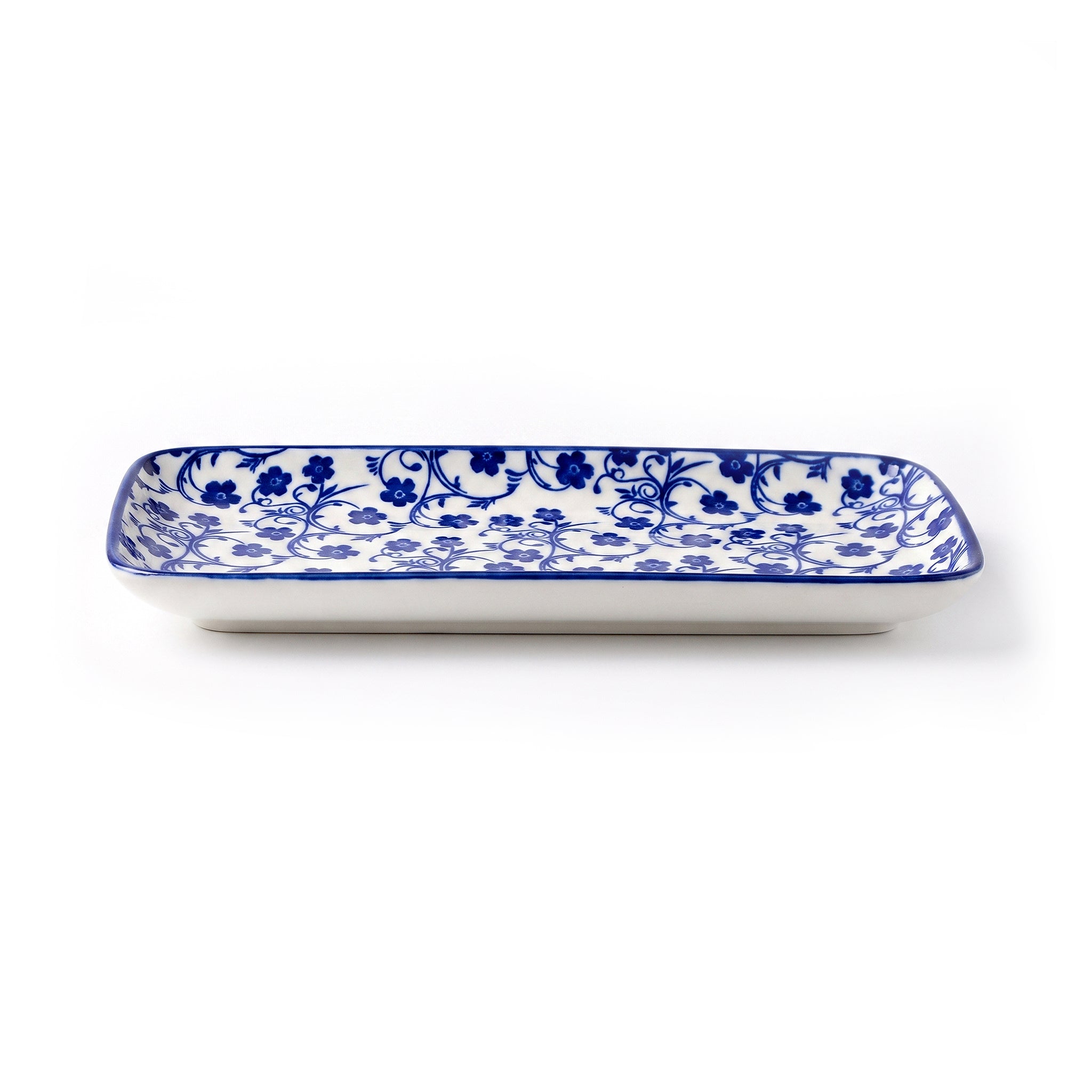 Gupan 8.5-Inches Rectangular Blue Floral Serving Tray