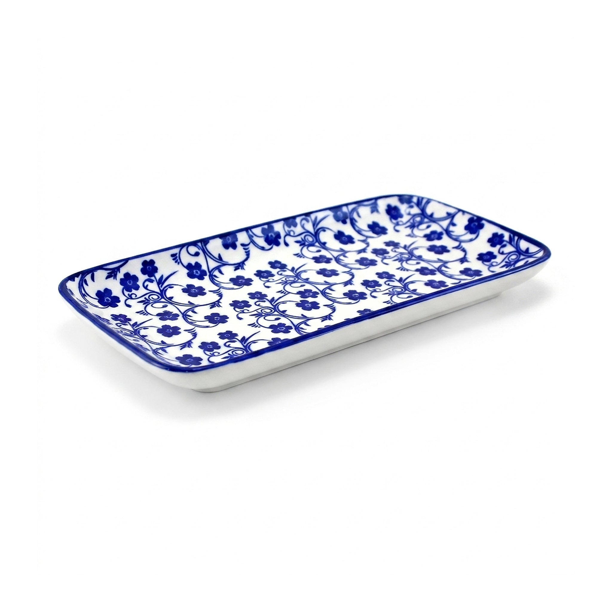 Gupan 8.5-Inches Rectangular Blue Floral Serving Tray