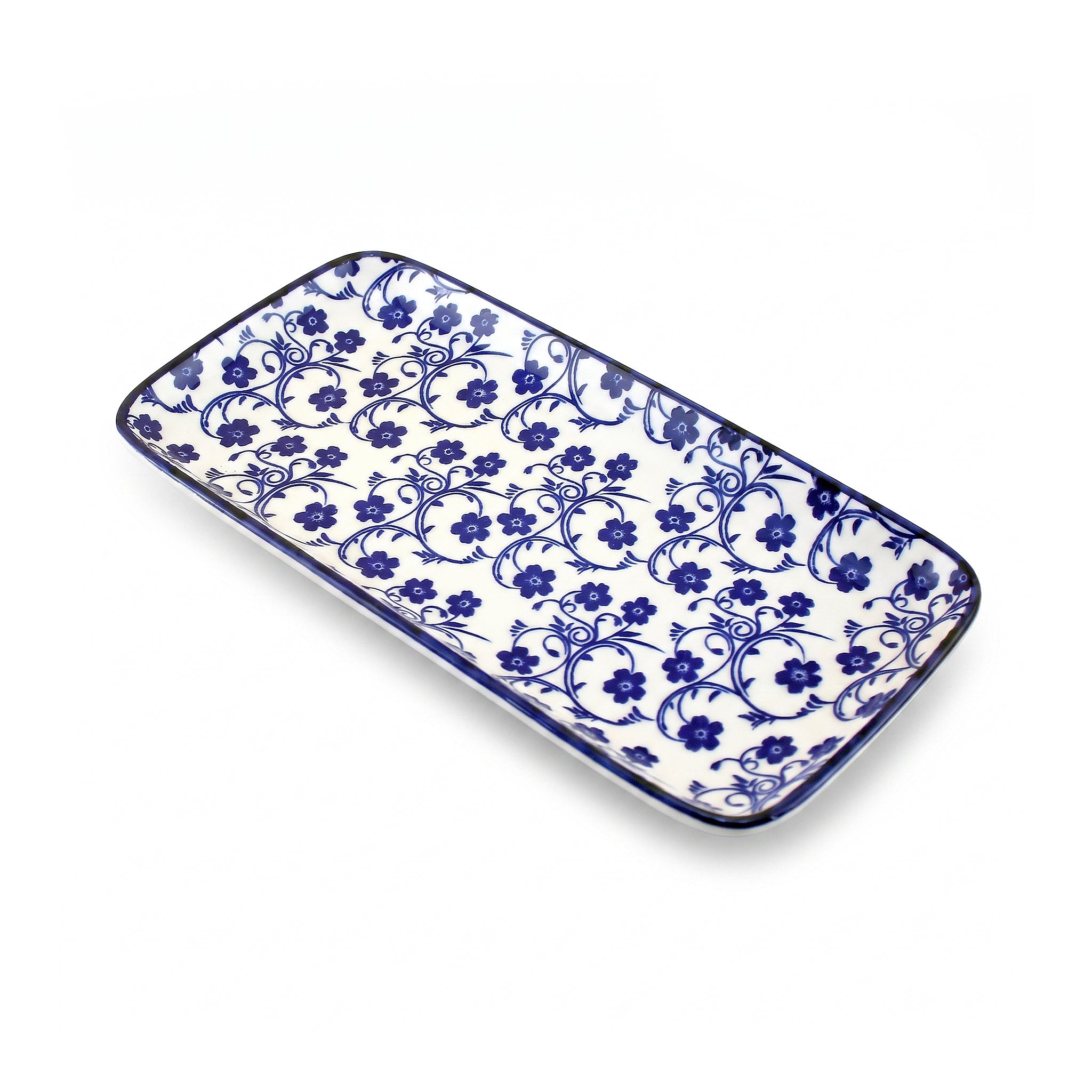 Gupan 8.5-Inches Rectangular Blue Floral Serving Tray