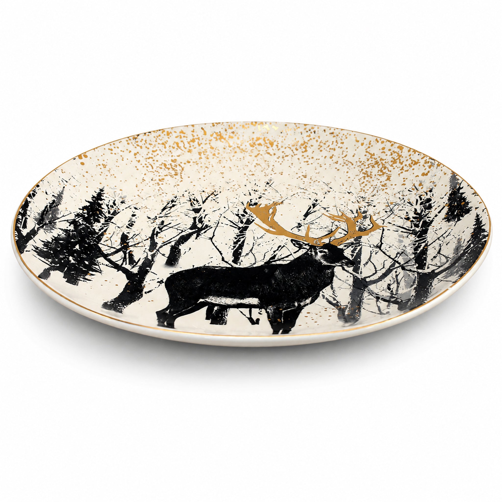Danny Home 10-Inches Woodland Stag Ceramic Flat Dinner Plate