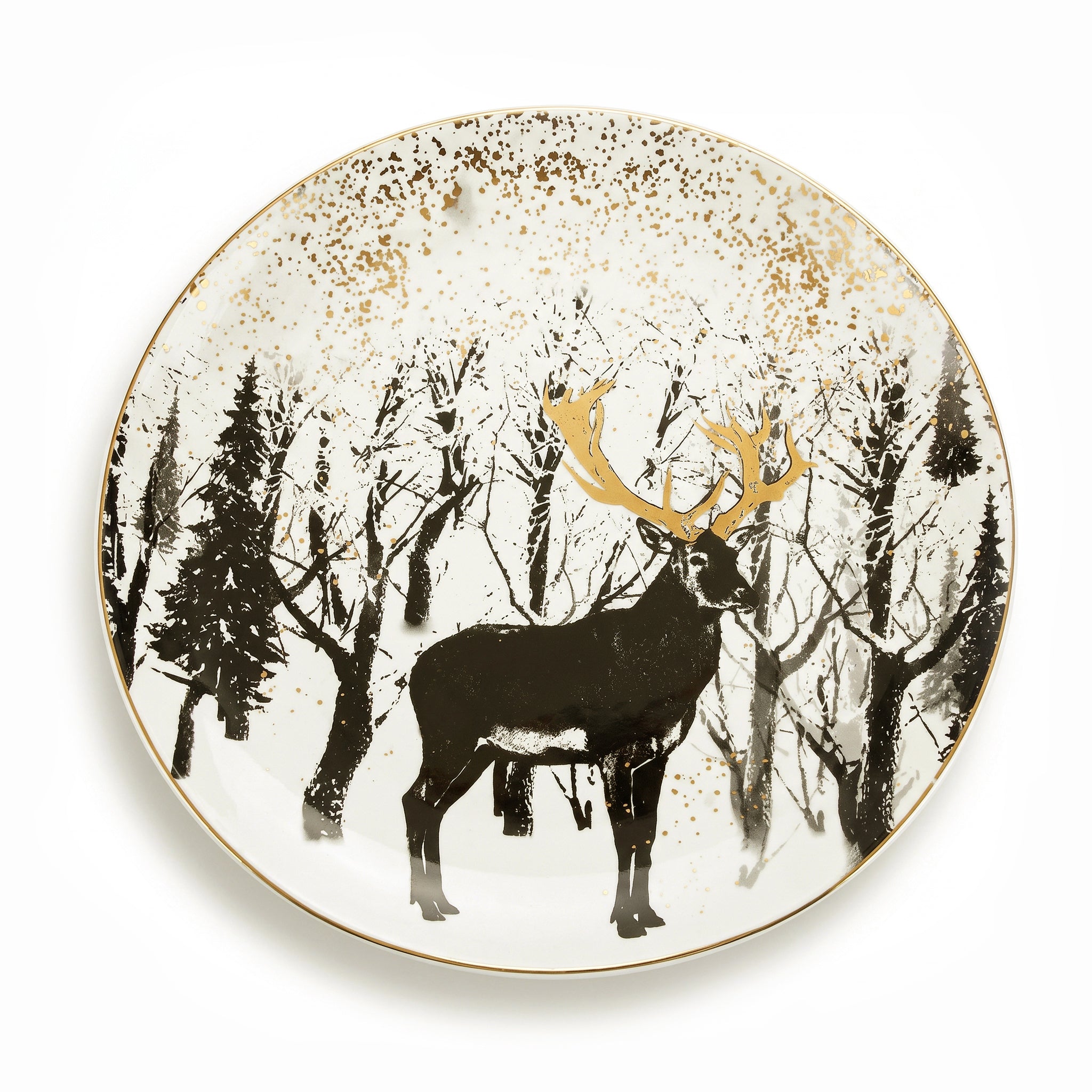 Danny Home 10-Inches Woodland Stag Ceramic Flat Dinner Plate