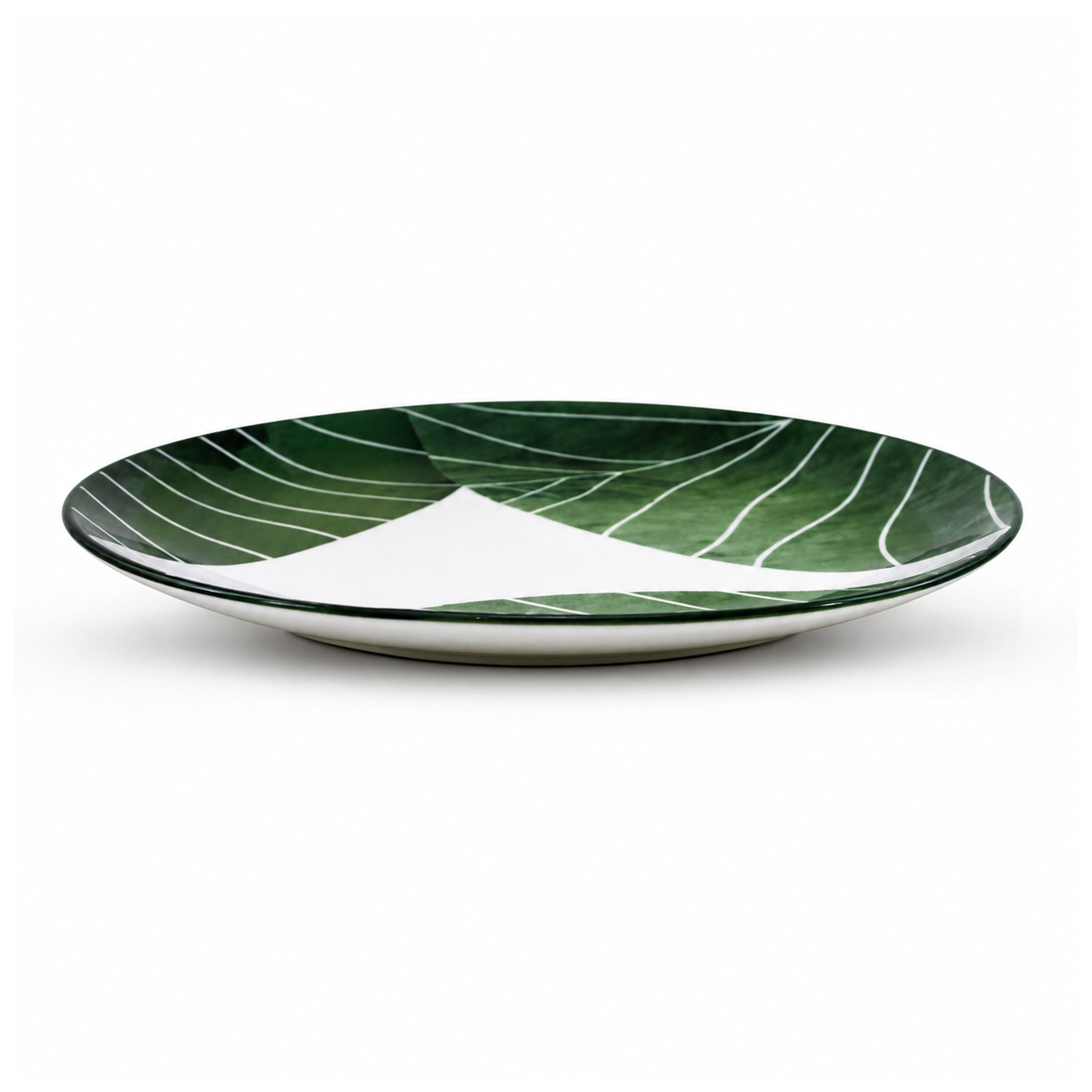 Gupan 7-Inches Leaf Design Matte Green Marble Quarter Plate