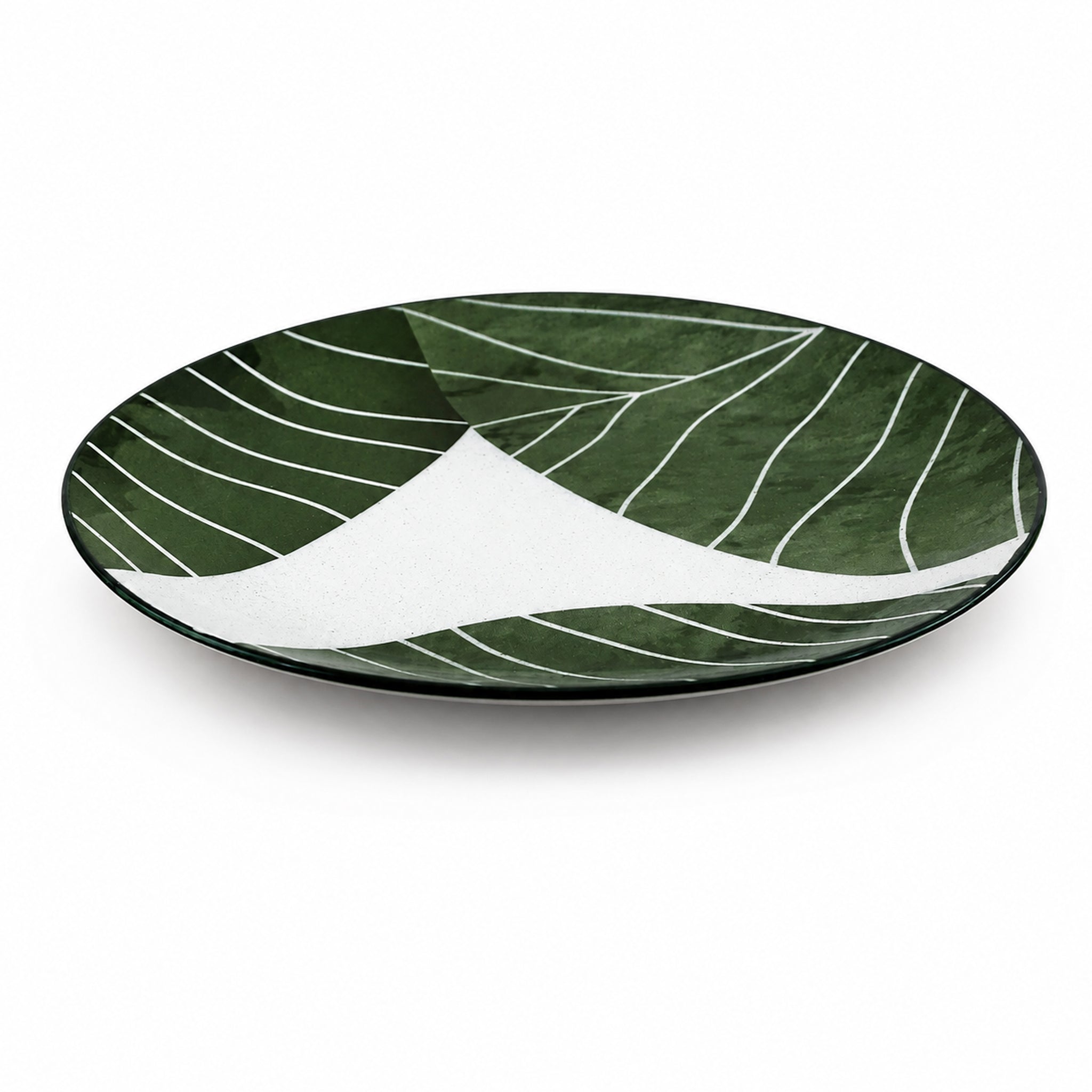 Gupan 7-Inches Leaf Design Matte Green Marble Quarter Plate