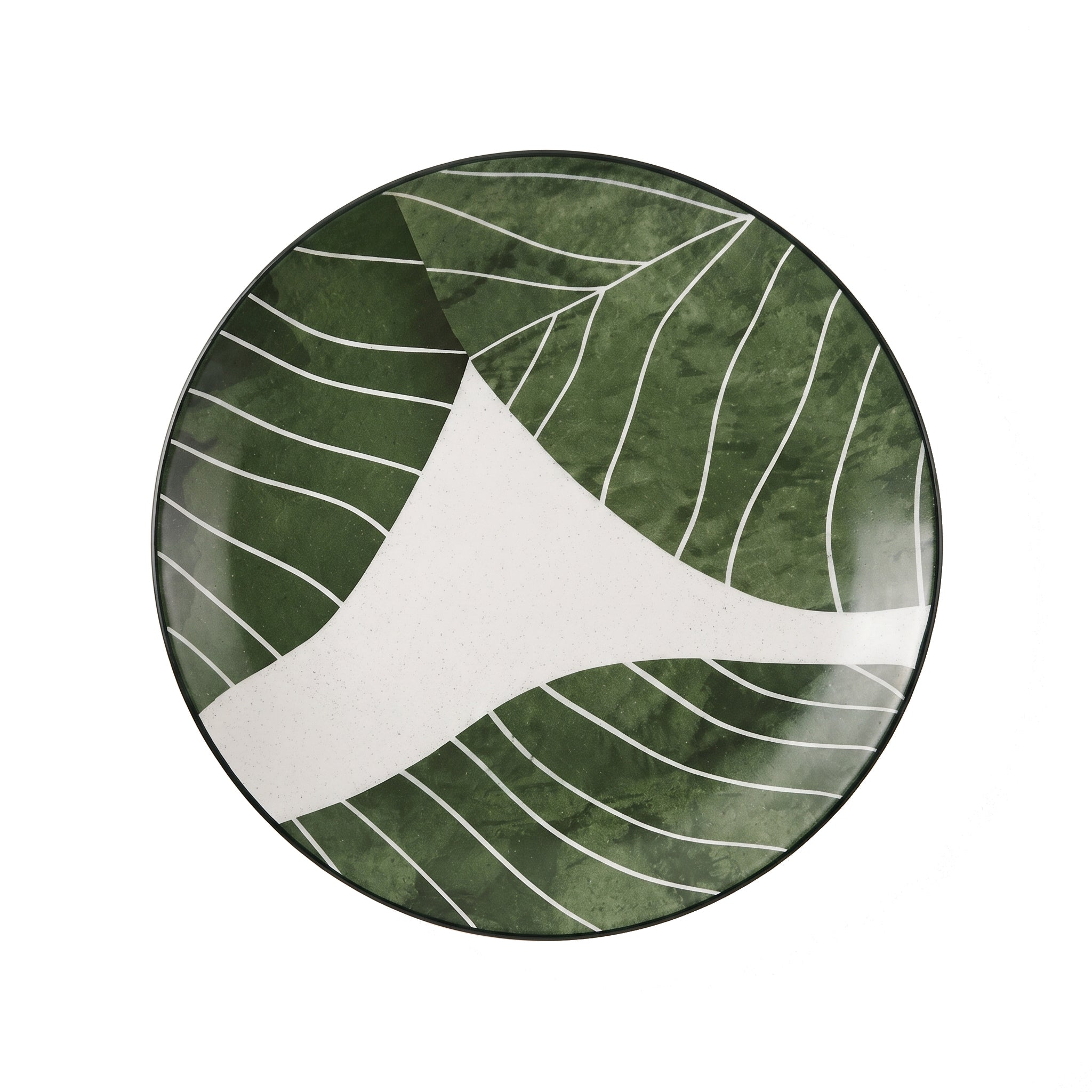 Gupan 7-Inches Leaf Design Matte Green Marble Quarter Plate