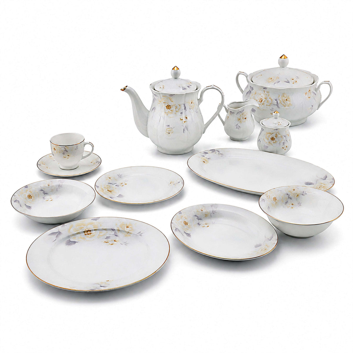 Royal 61-Pieces 8-Serving Bonne China Dinner Sets NG-Series Kaka Bawa Sons