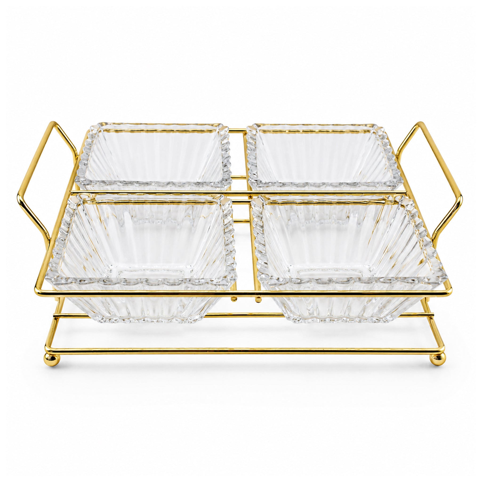 Danny Home 5-Piece Square Glass Serving Set With Golden Steel Stand