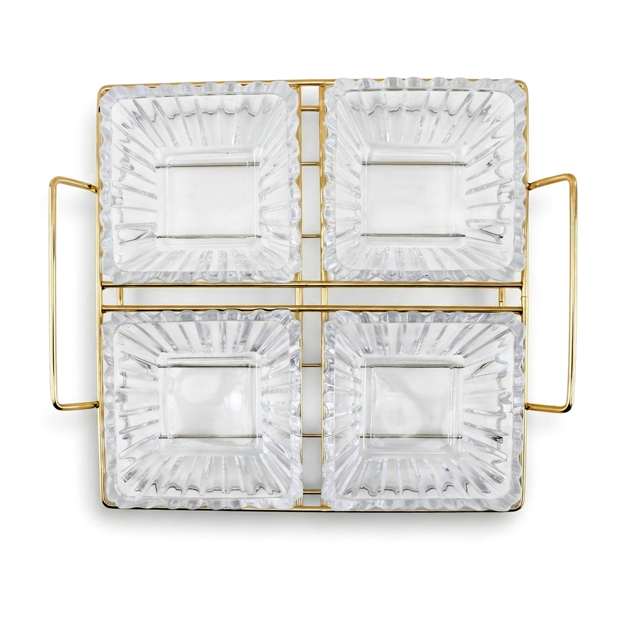 Danny Home 5-Piece Square Glass Serving Set With Golden Steel Stand
