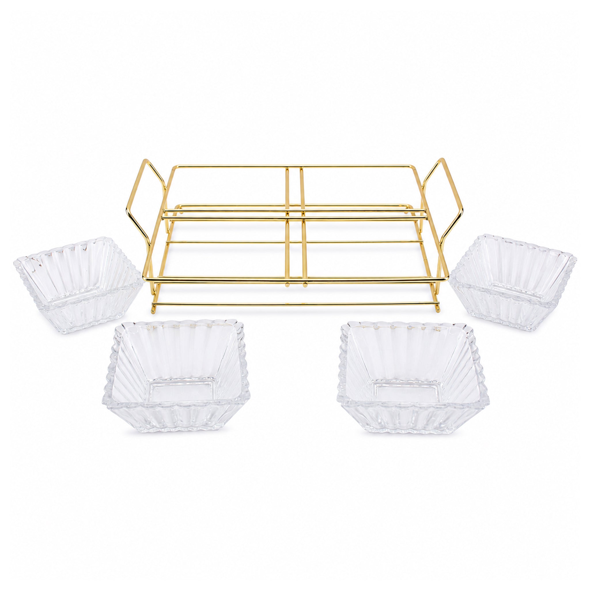 Danny Home 5-Piece Square Glass Serving Set With Golden Steel Stand