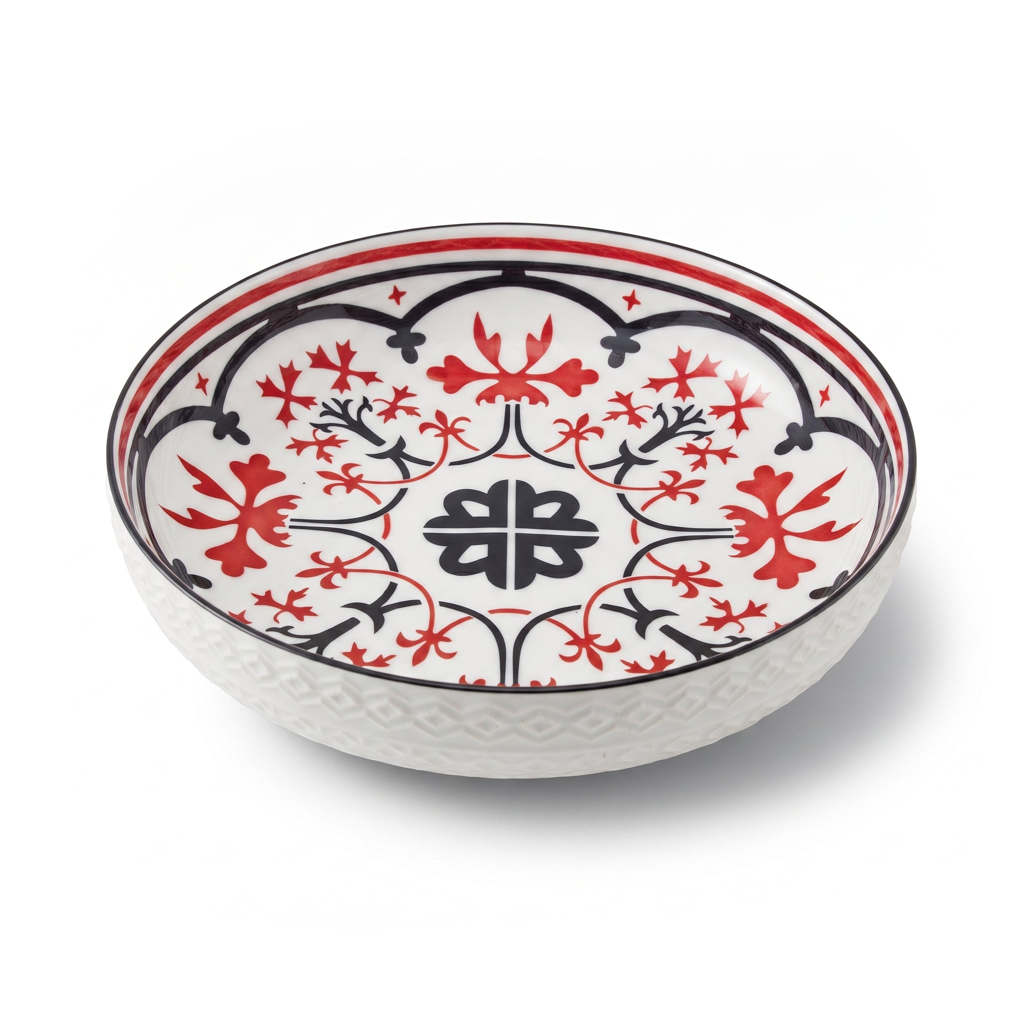 Lotus 12-Inch Embossed Ceramic Salad Bowl
