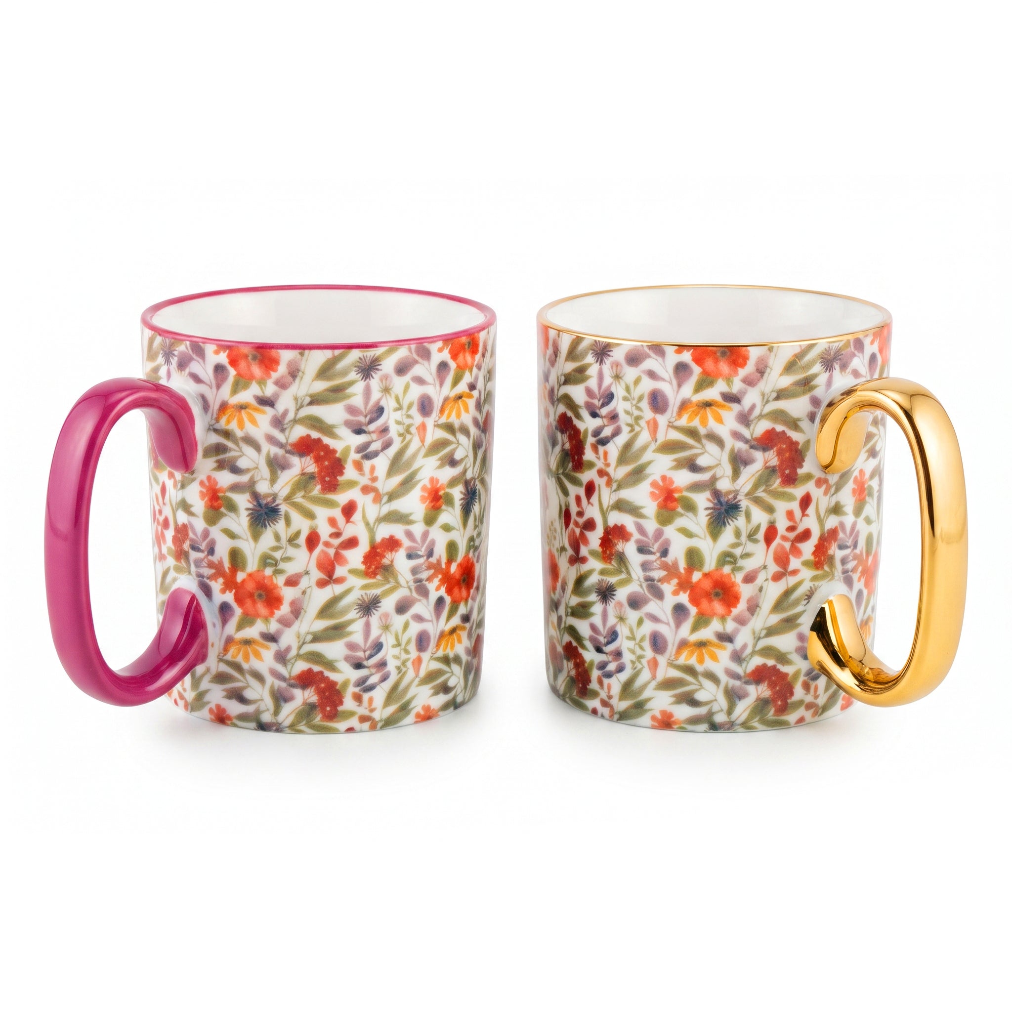 Danny Home 2-Pieces 450 ML Twin Floral Porcelain Mugs