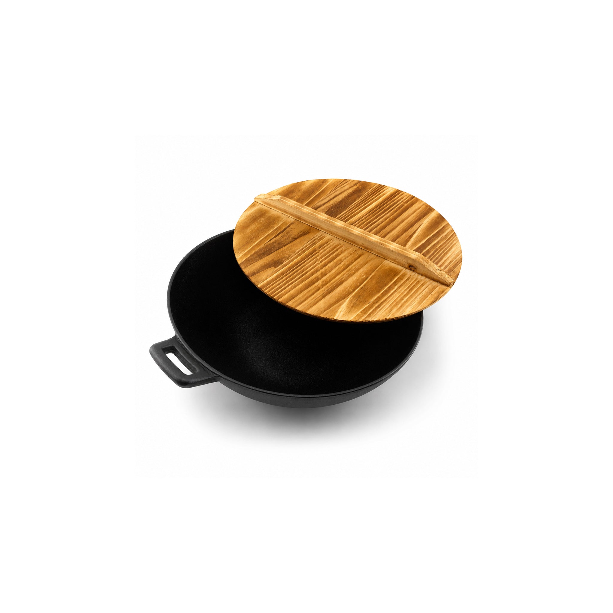 Prime Cast Iron Black Woks With Wooden Lid