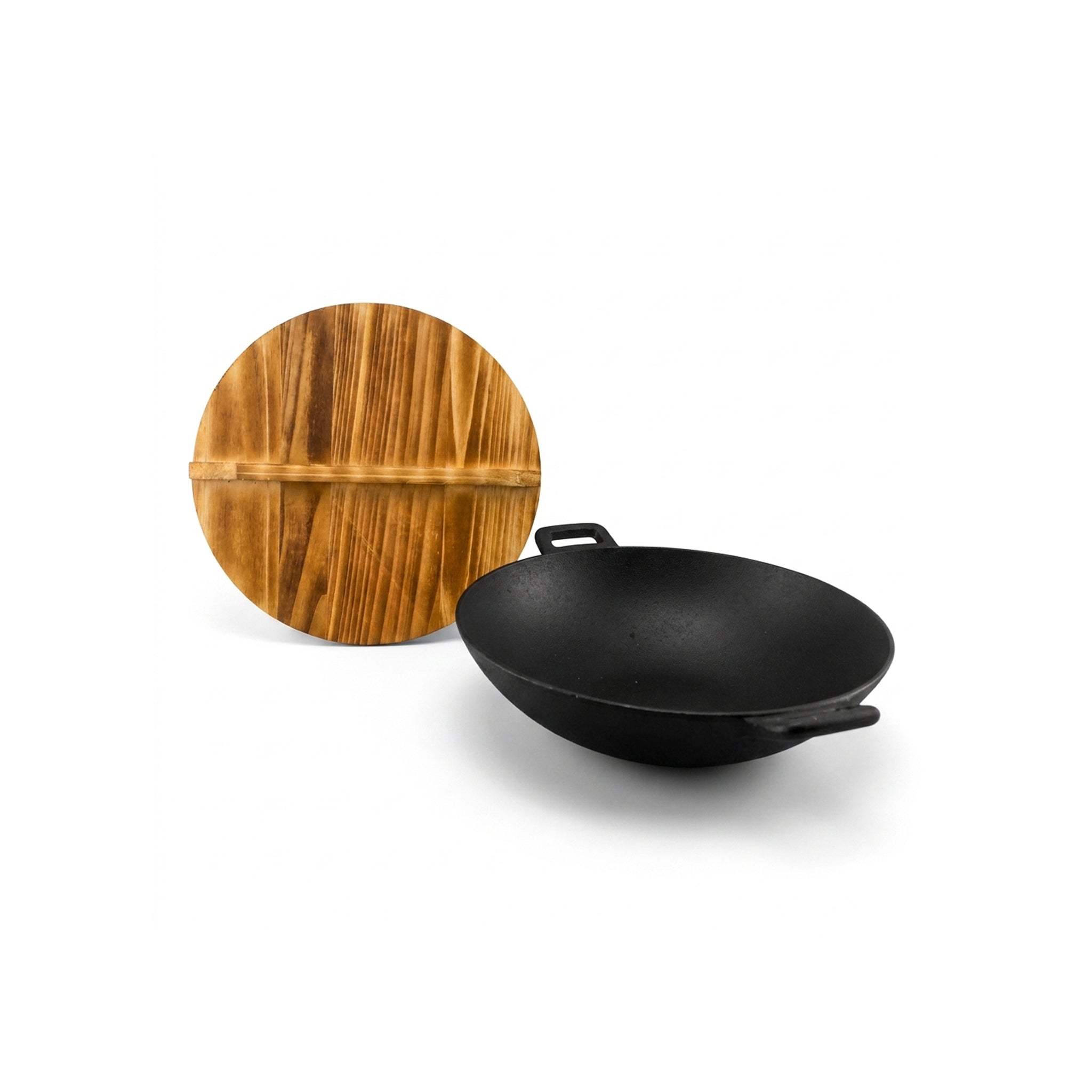 Prime Cast Iron Black Woks With Wooden Lid