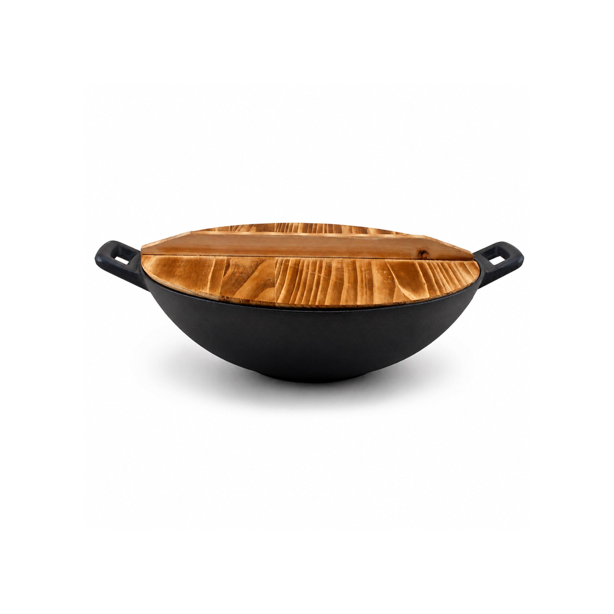 Prime Cast Iron Black Woks With Wooden Lid