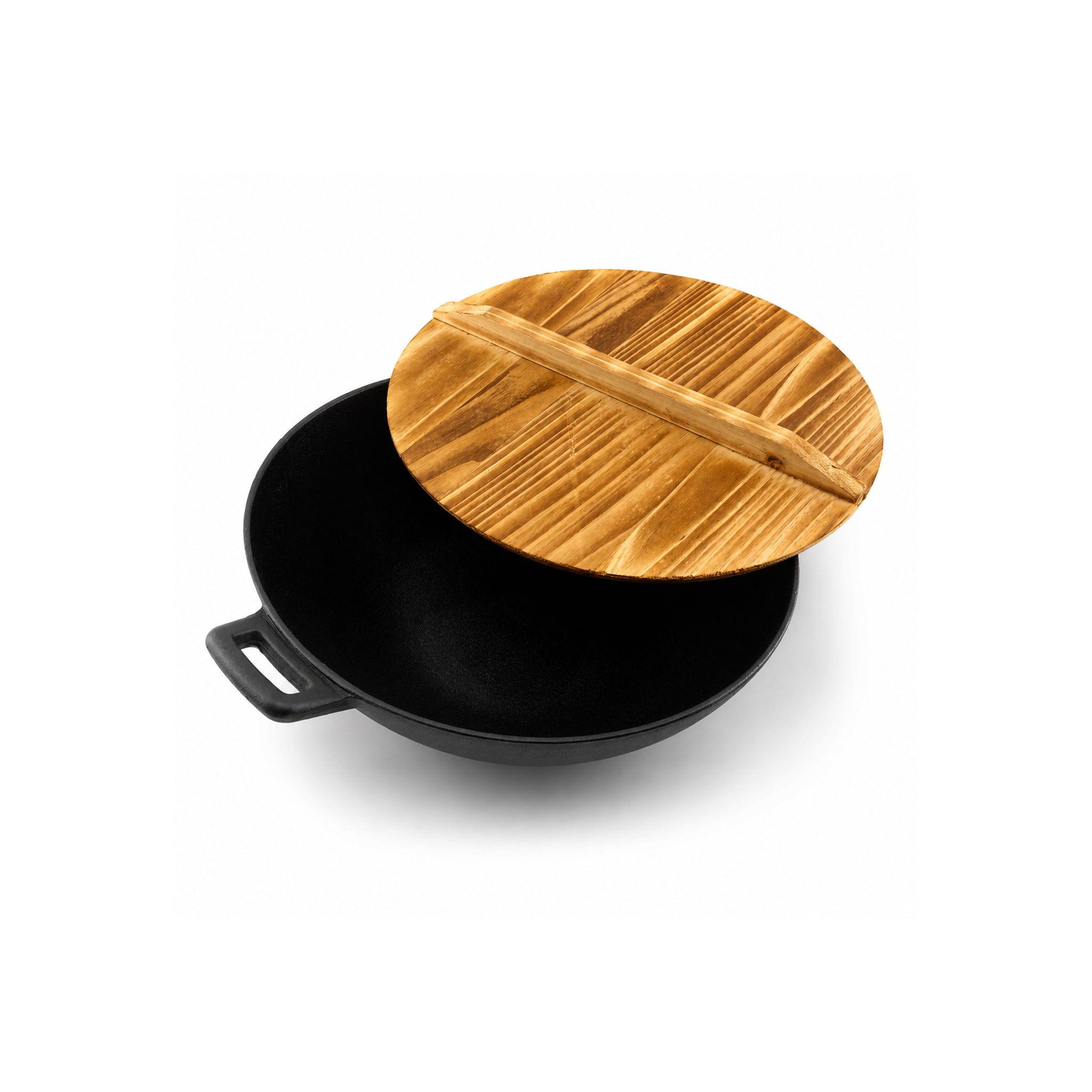 Prime Cast Iron Black Woks With Wooden Lid