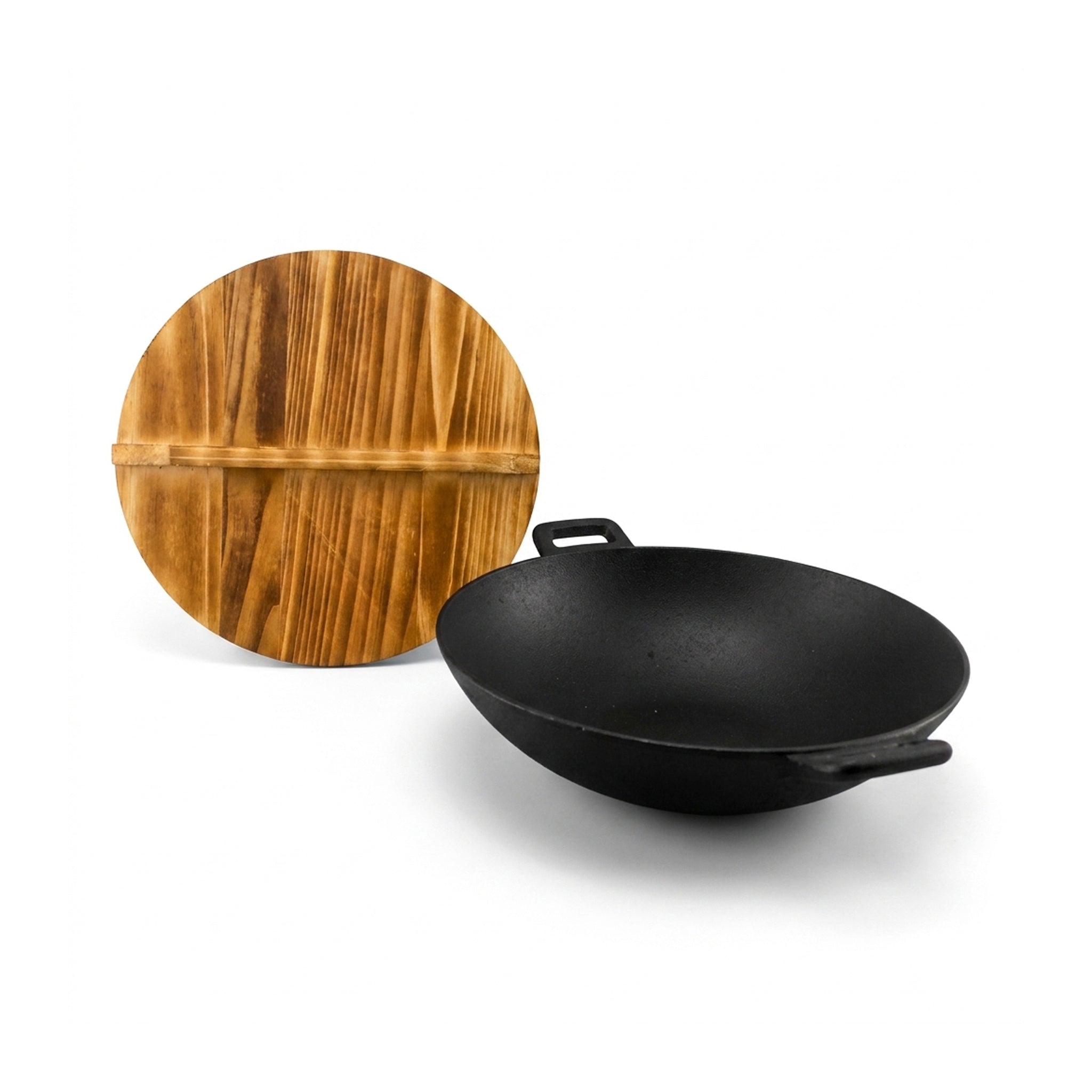 Prime Cast Iron Black Woks With Wooden Lid