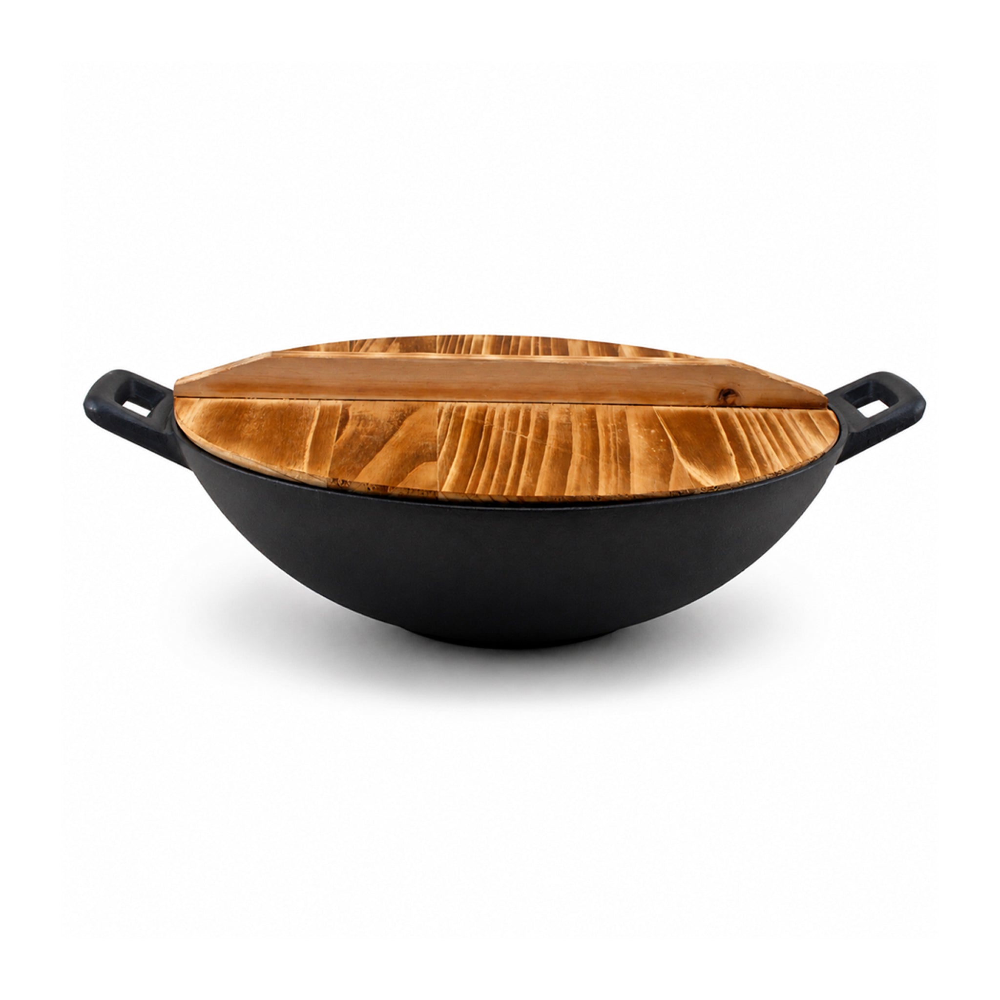 Prime Cast Iron Black Woks With Wooden Lid