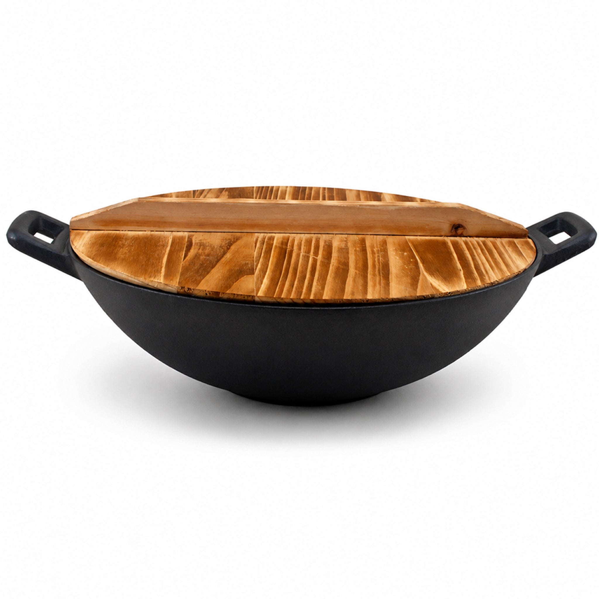 Prime Cast Iron Black Woks With Wooden Lid