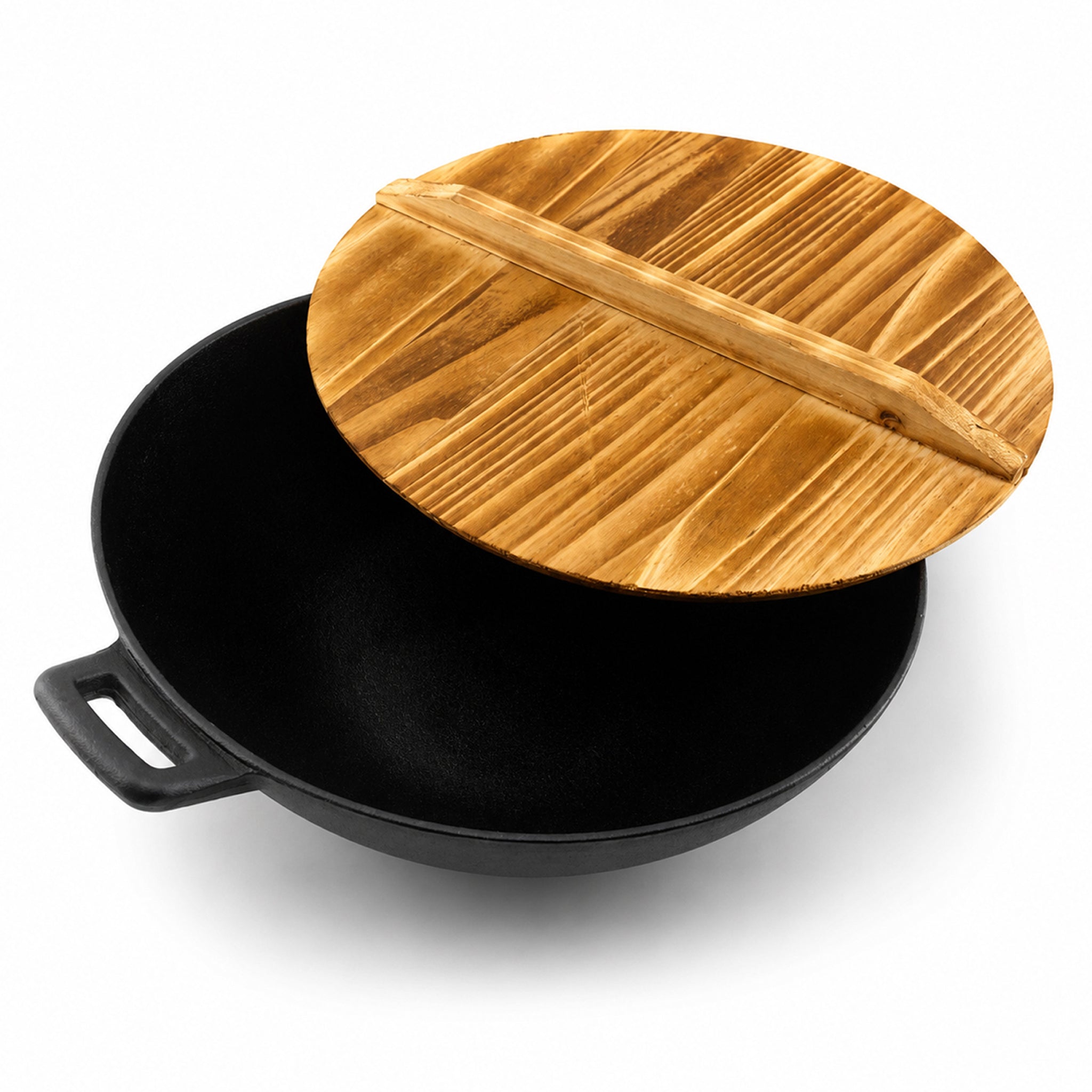 Prime Cast Iron Black Woks With Wooden Lid