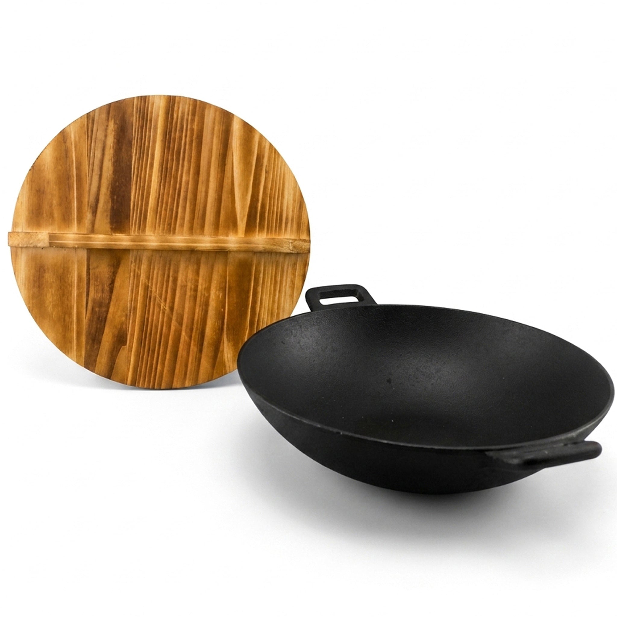 Prime Cast Iron Black Woks With Wooden Lid