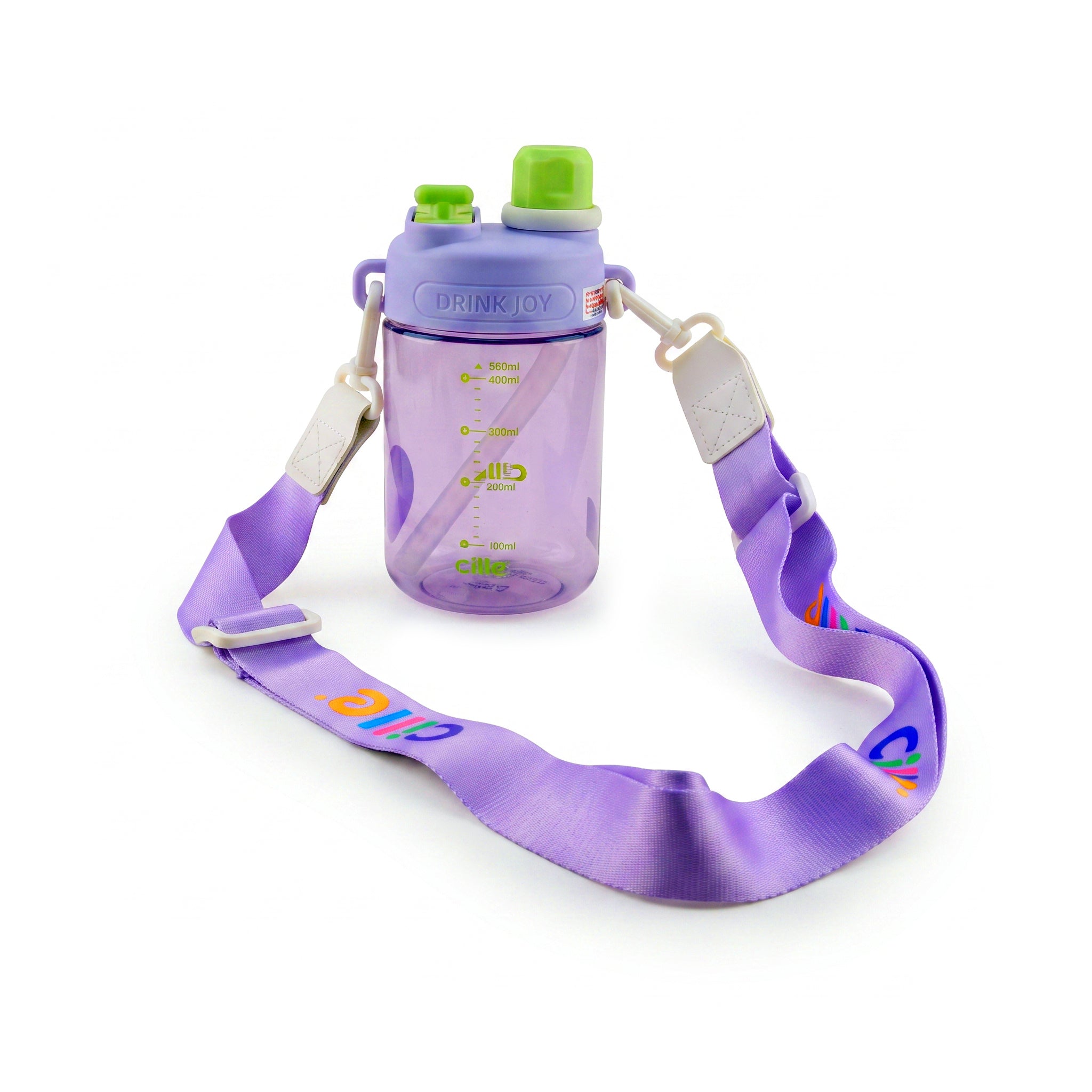 Cille 560 ML Kids Plastic Water Bottles With Straw, Spout AND Carry Strap
