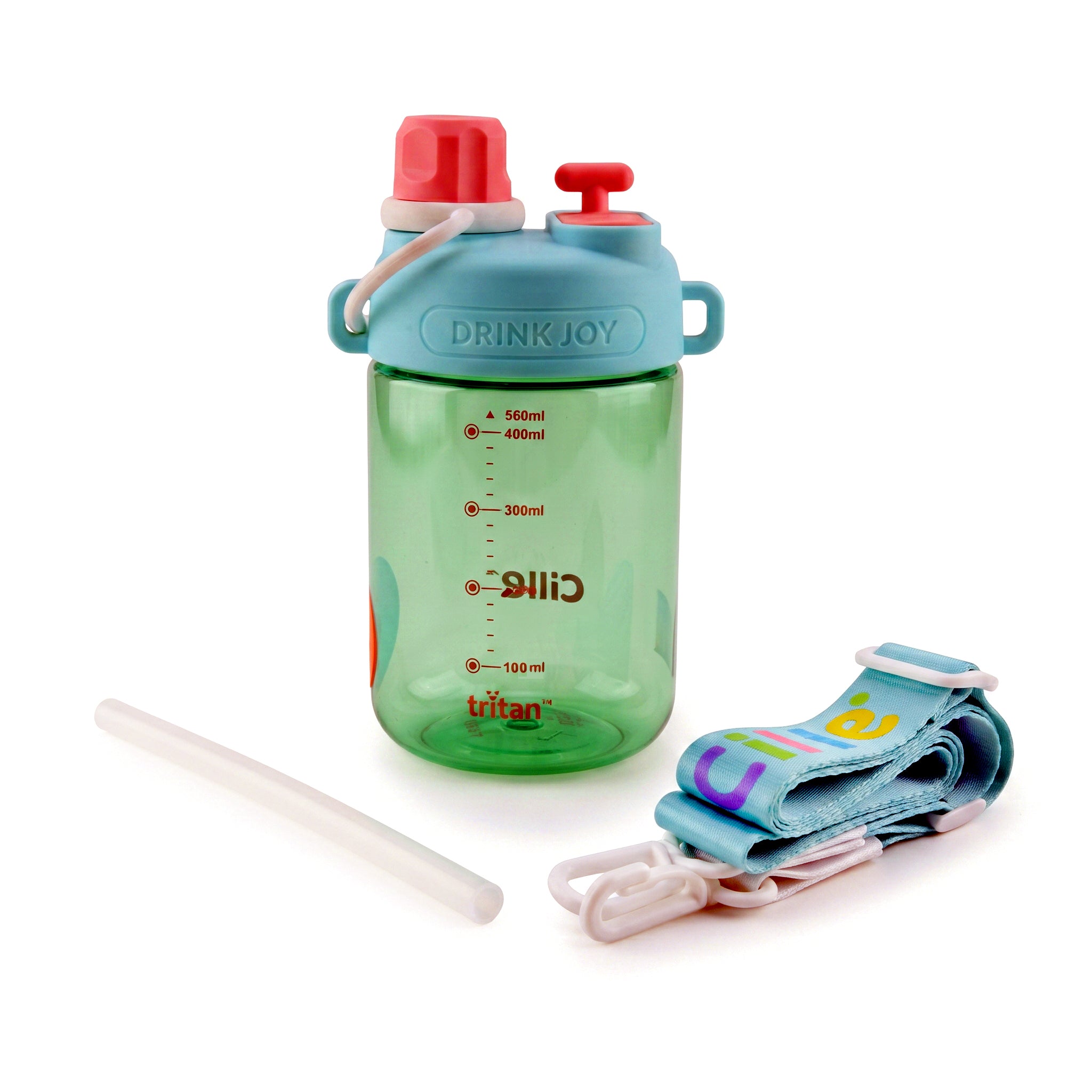 Cille 560 ML Kids Plastic Water Bottles With Straw, Spout AND Carry Strap