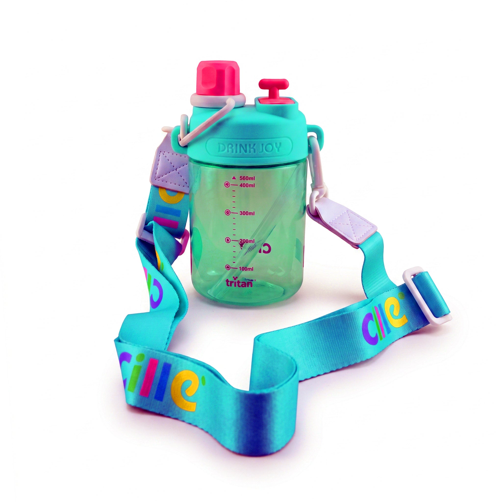 Cille 560 ML Kids Plastic Water Bottles With Straw, Spout AND Carry Strap