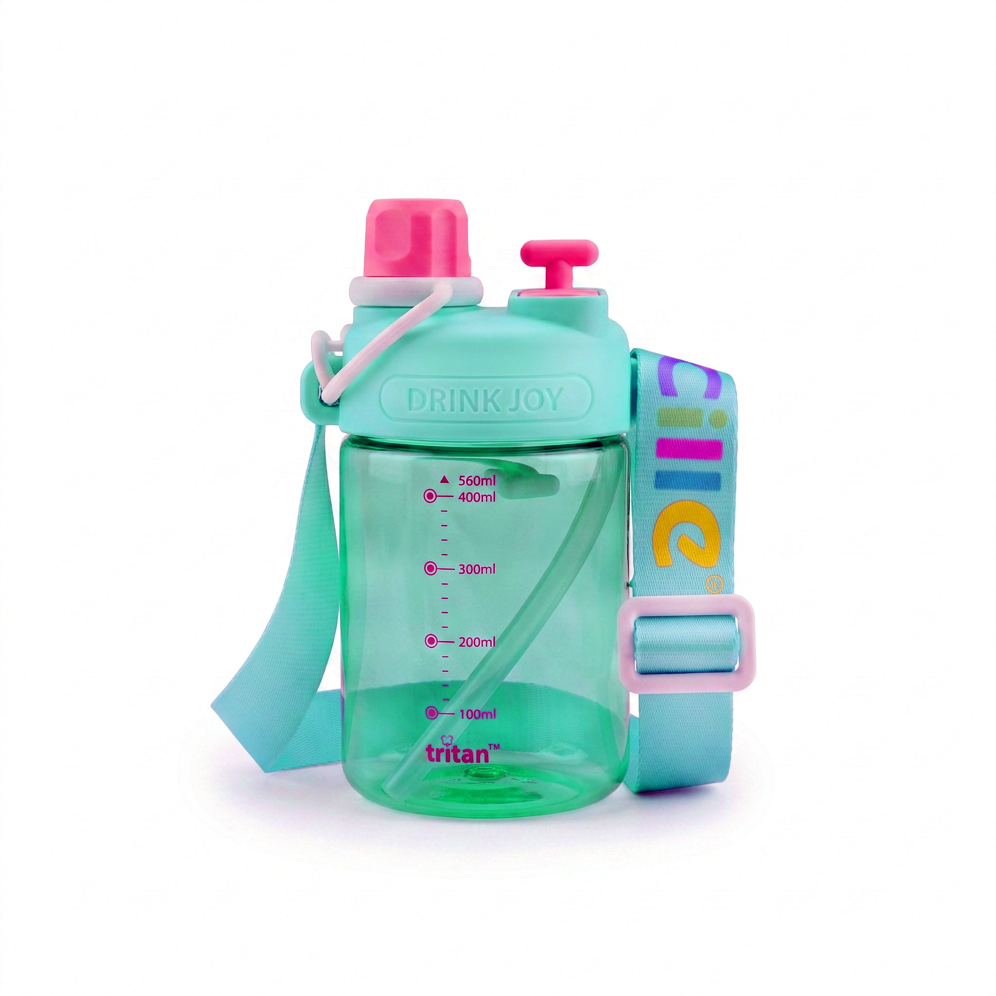 Cille 560 ML Kids Plastic Water Bottles With Straw, Spout AND Carry Strap