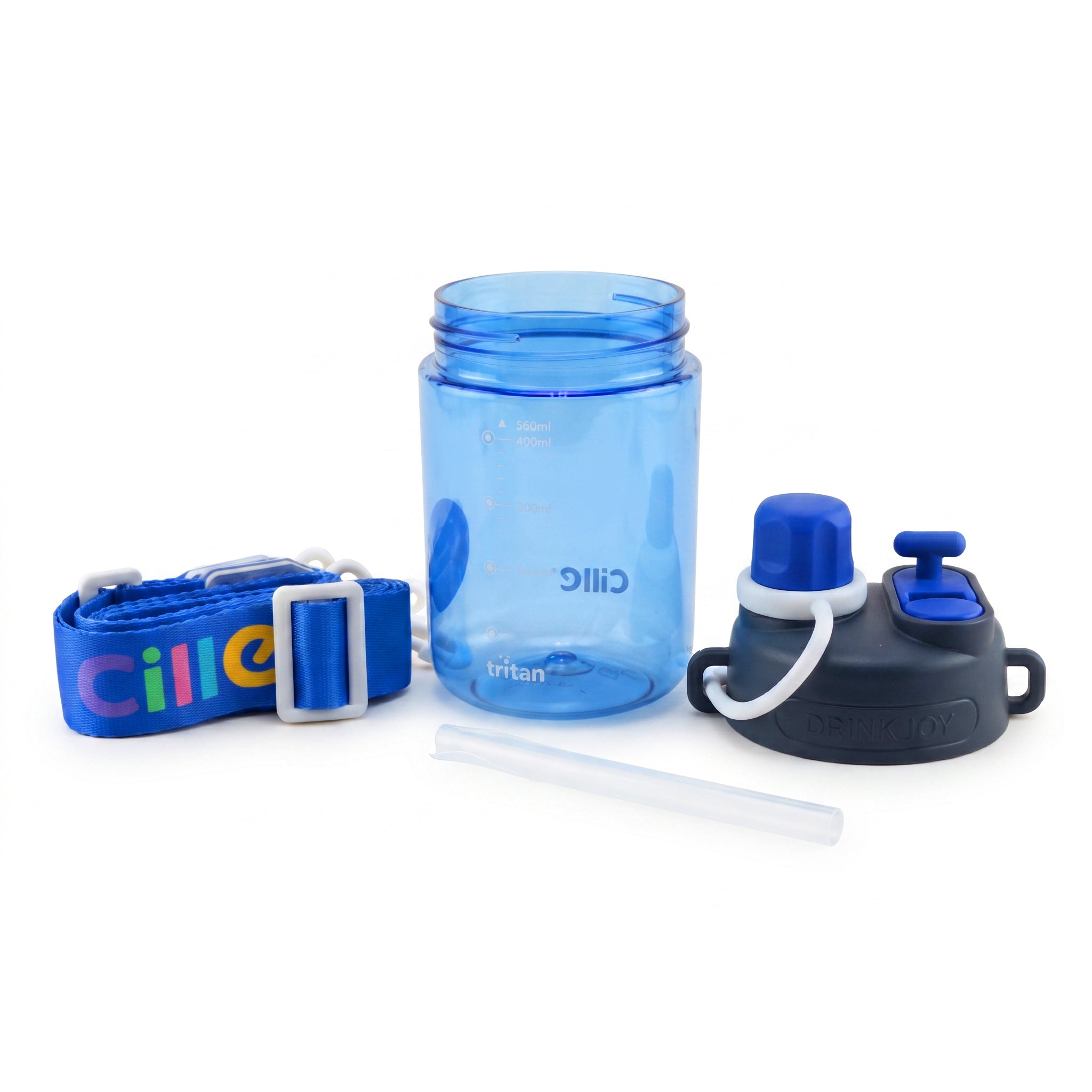 Cille 560 ML Kids Plastic Water Bottles With Straw, Spout AND Carry Strap