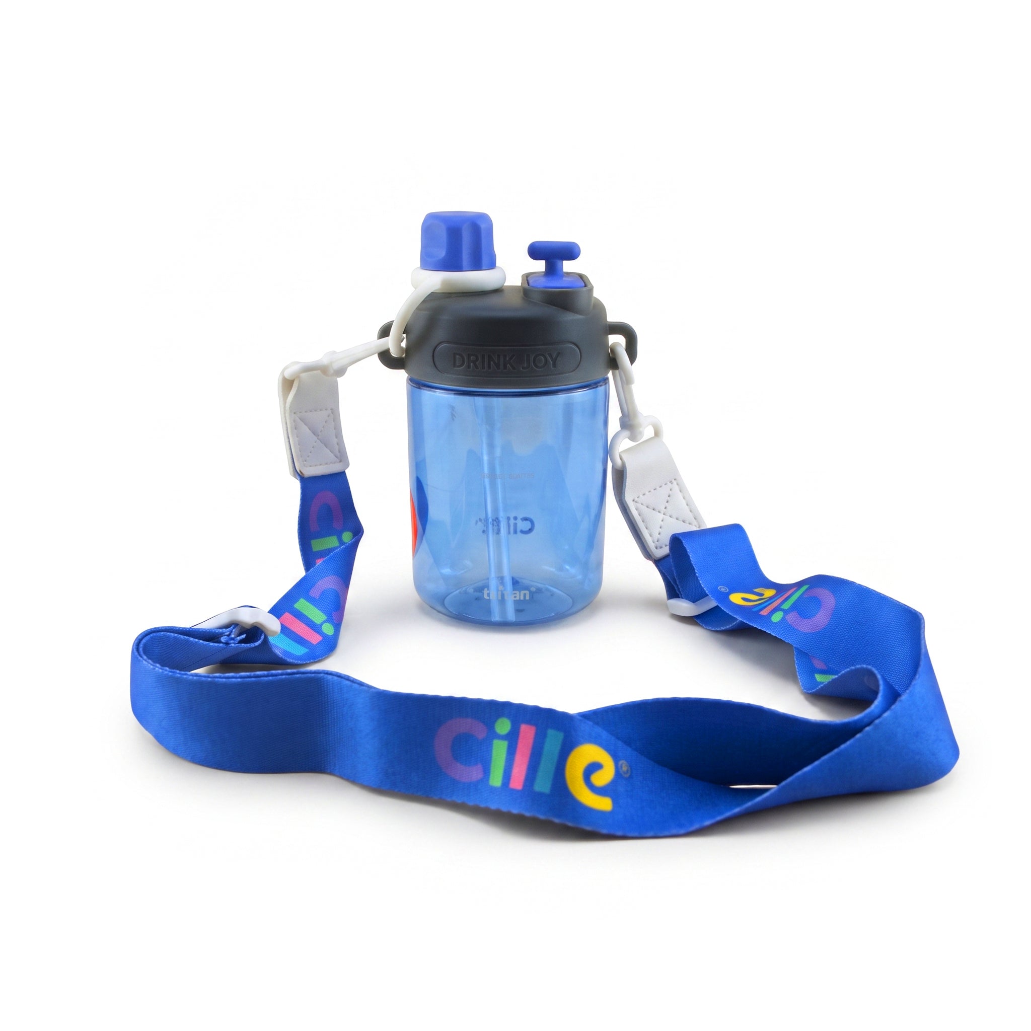 Cille 560 ML Kids Plastic Water Bottles With Straw, Spout AND Carry Strap