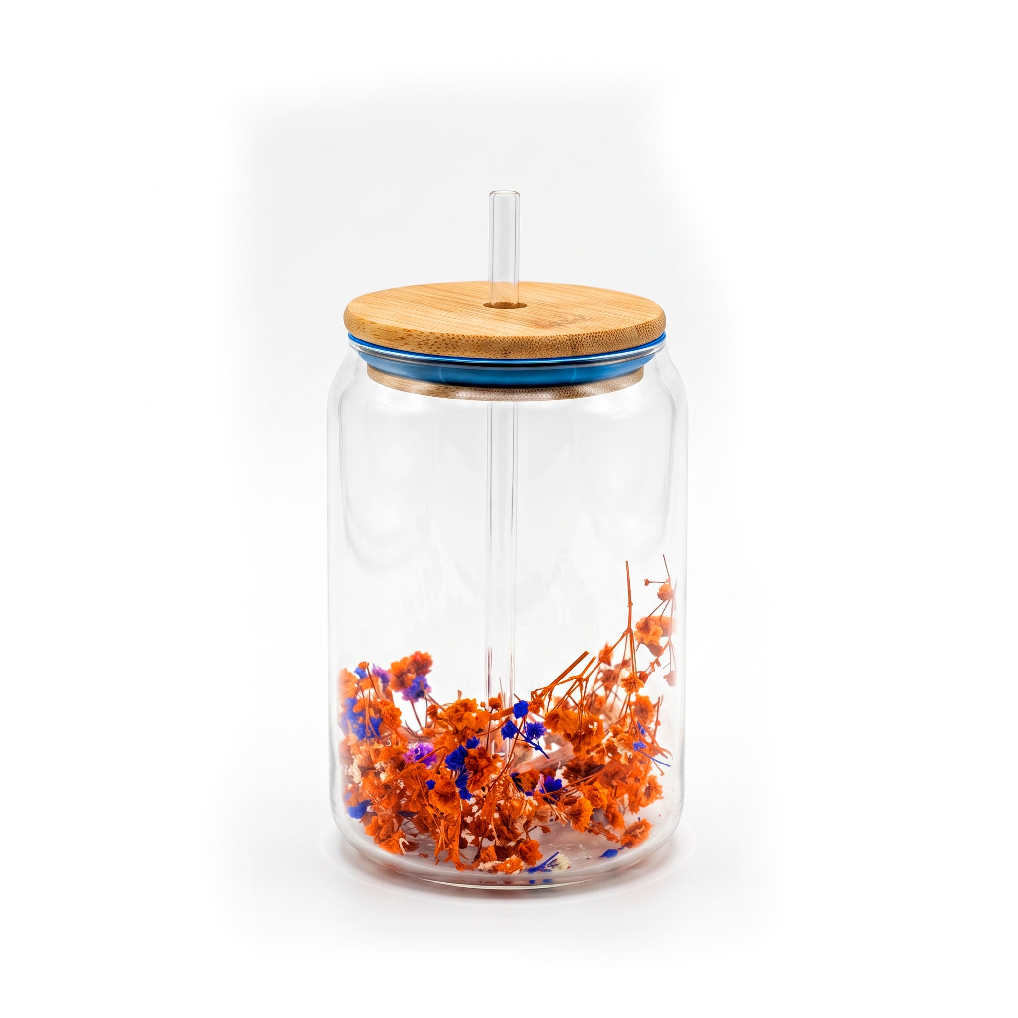 D.W.M 470 ML Double Wall Glass Mason Jar With Glass Straw