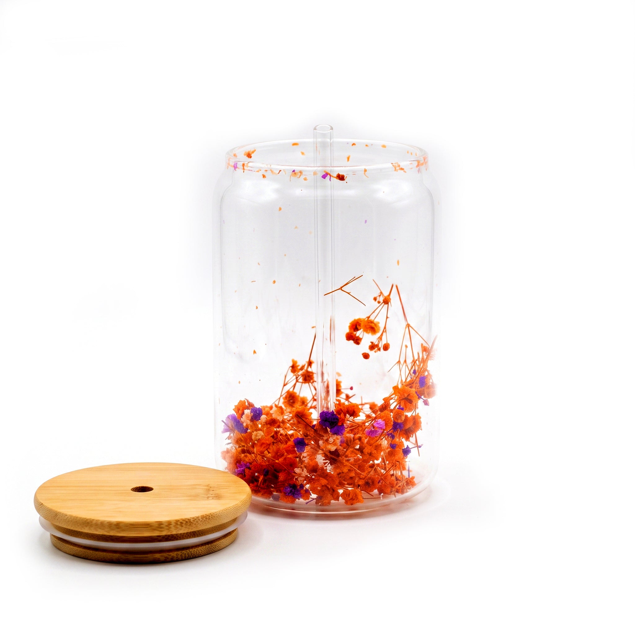 D.W.M 470 ML Double Wall Glass Mason Jar With Glass Straw