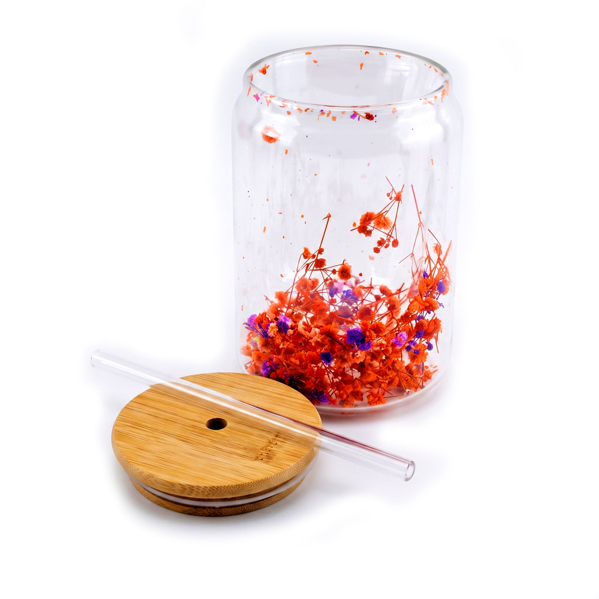 D.W.M 470 ML Double Wall Glass Mason Jar With Glass Straw