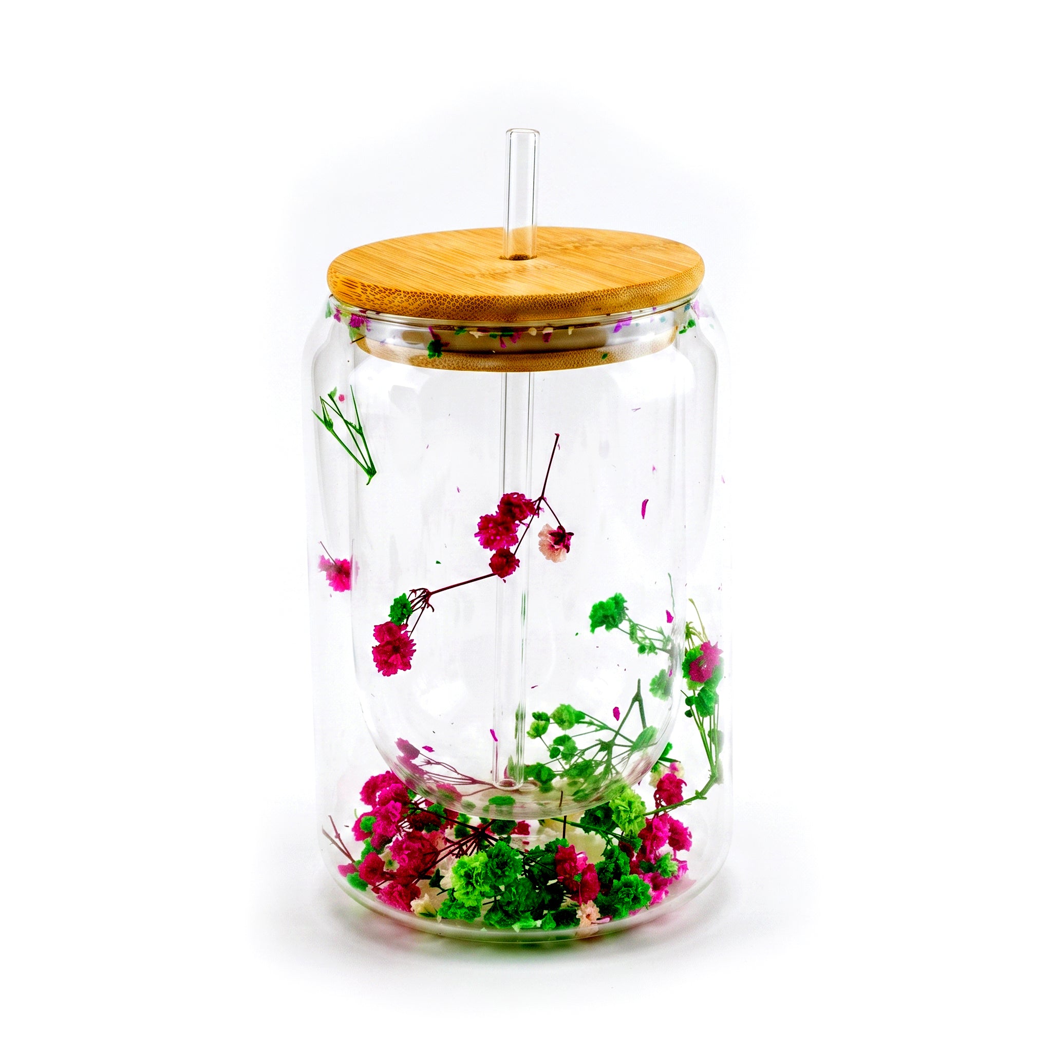 D.W.M 470 ML Double Wall Glass Mason Jar With Glass Straw
