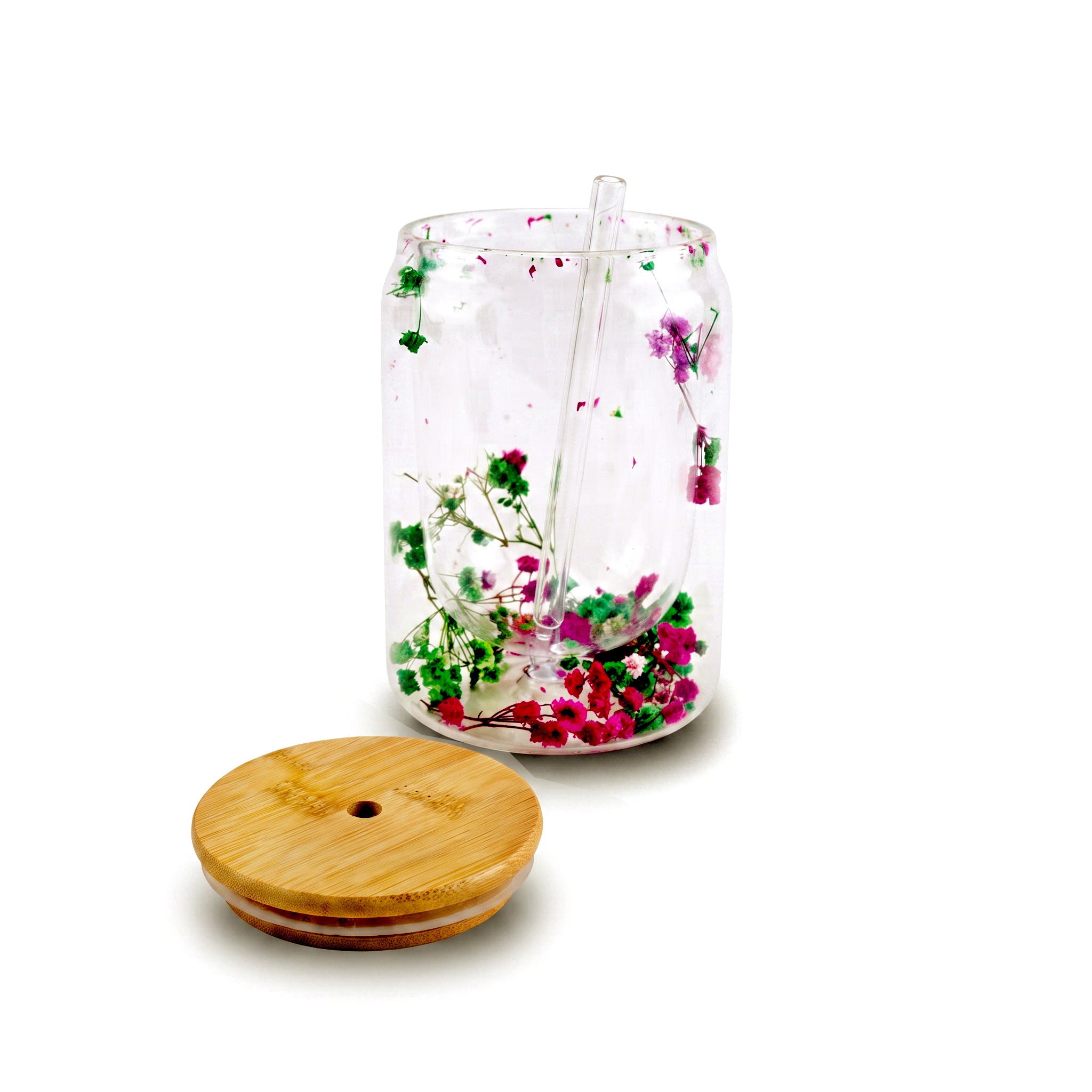D.W.M 470 ML Double Wall Glass Mason Jar With Glass Straw