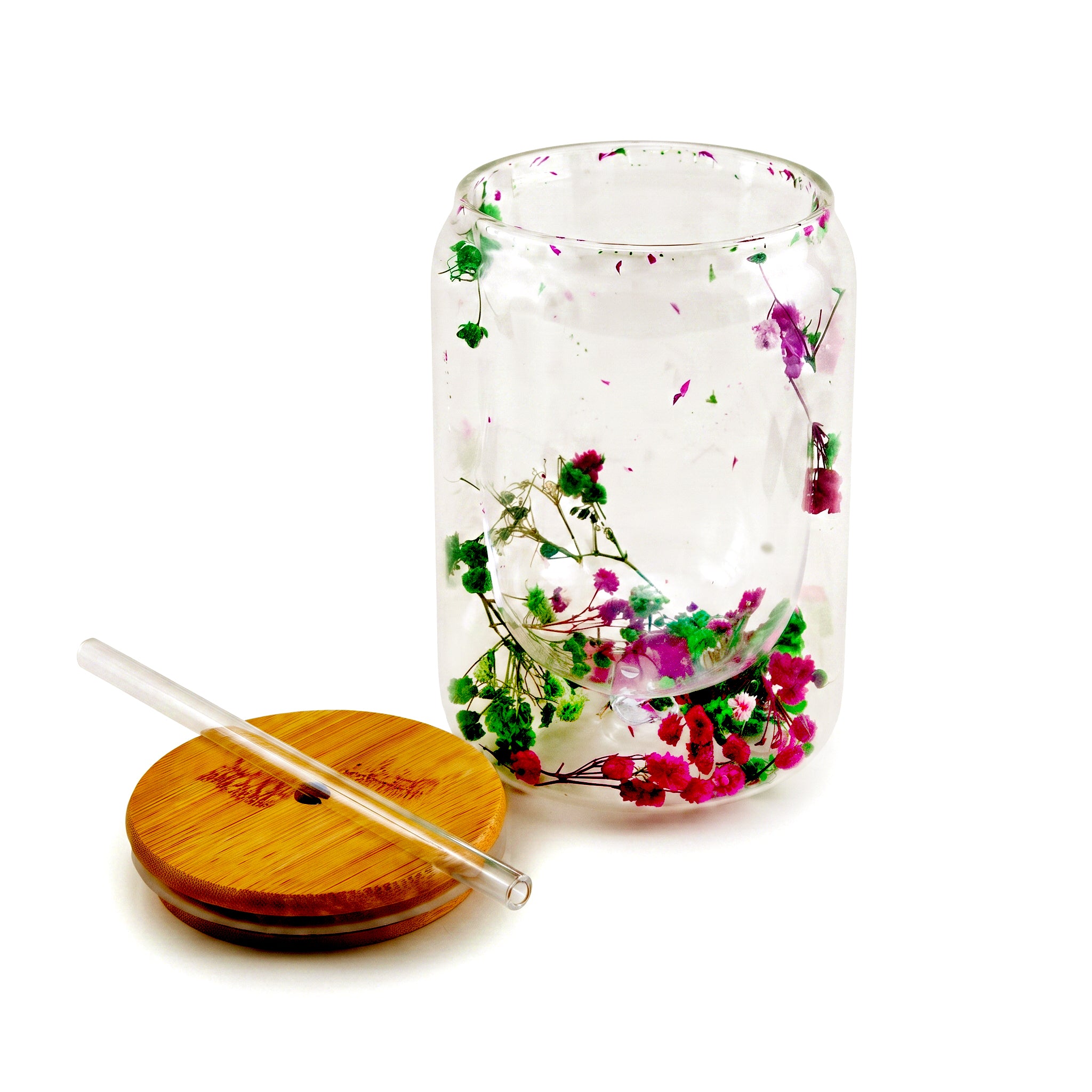 D.W.M 470 ML Double Wall Glass Mason Jar With Glass Straw