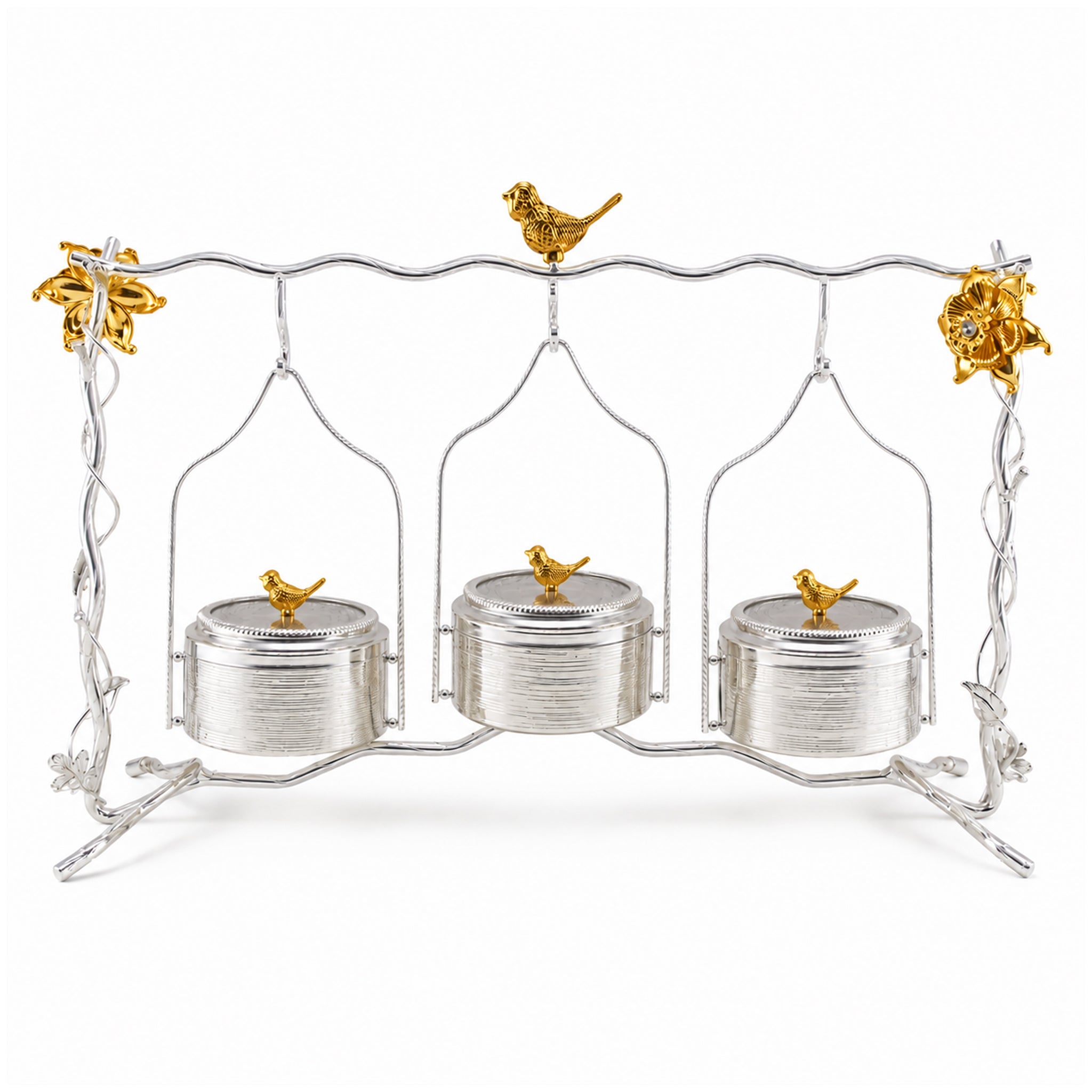 Fancy 3-Portion Silver Hanging Dry Fruit Serving Set