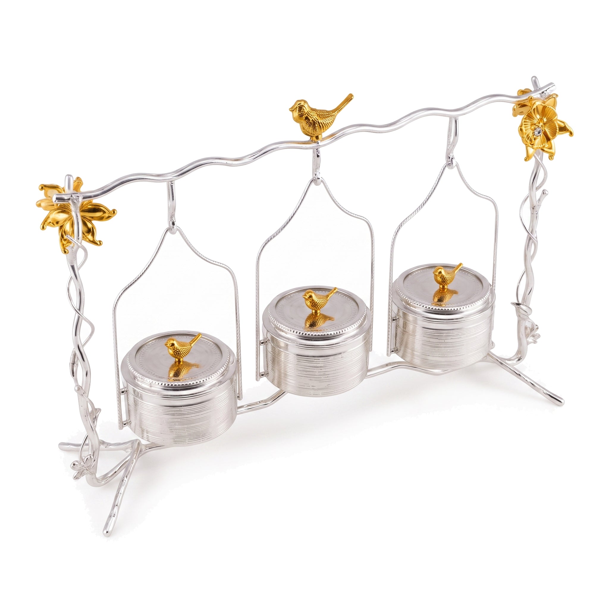 Fancy 3-Portion Silver Hanging Dry Fruit Serving Set