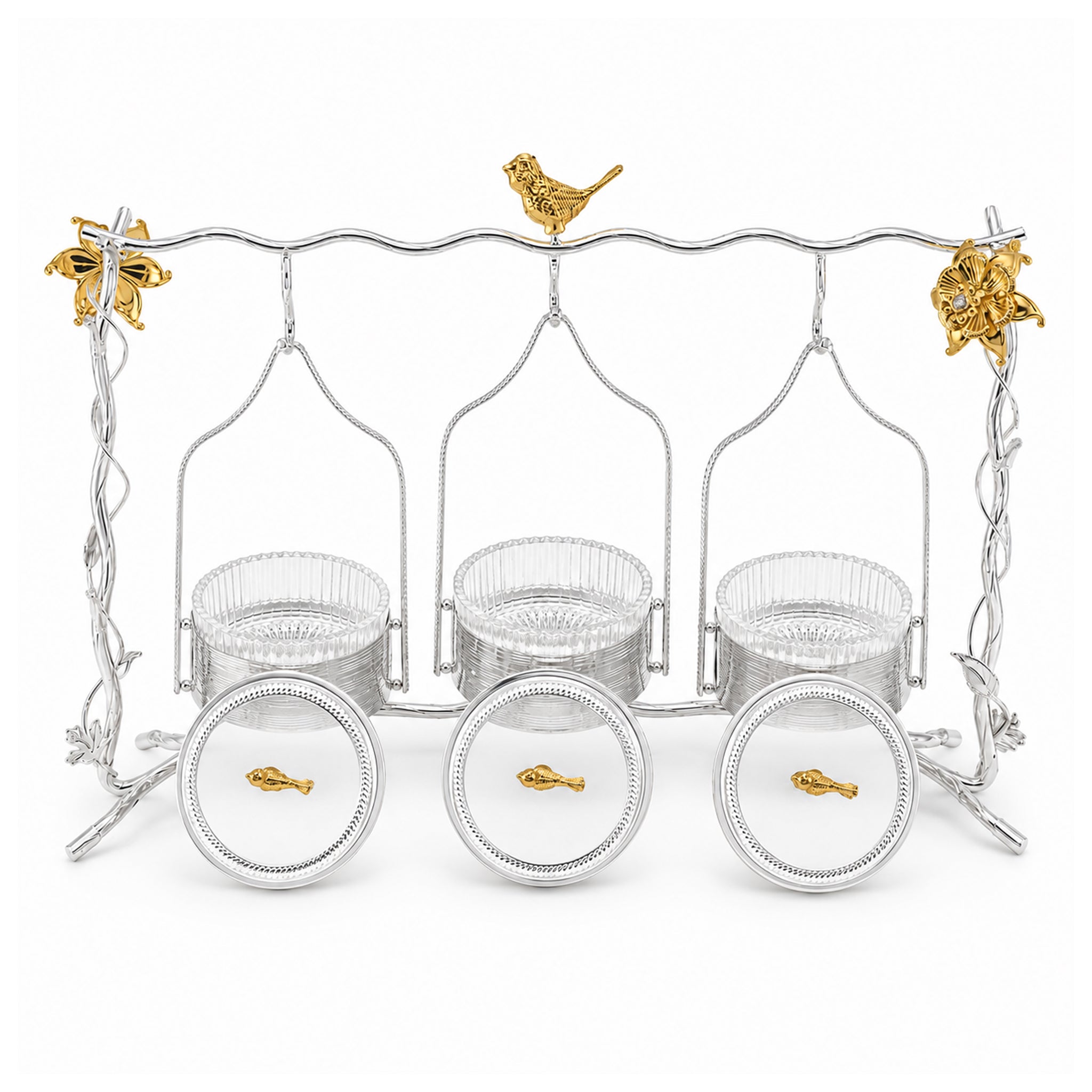 Fancy 3-Portion Silver Hanging Dry Fruit Serving Set