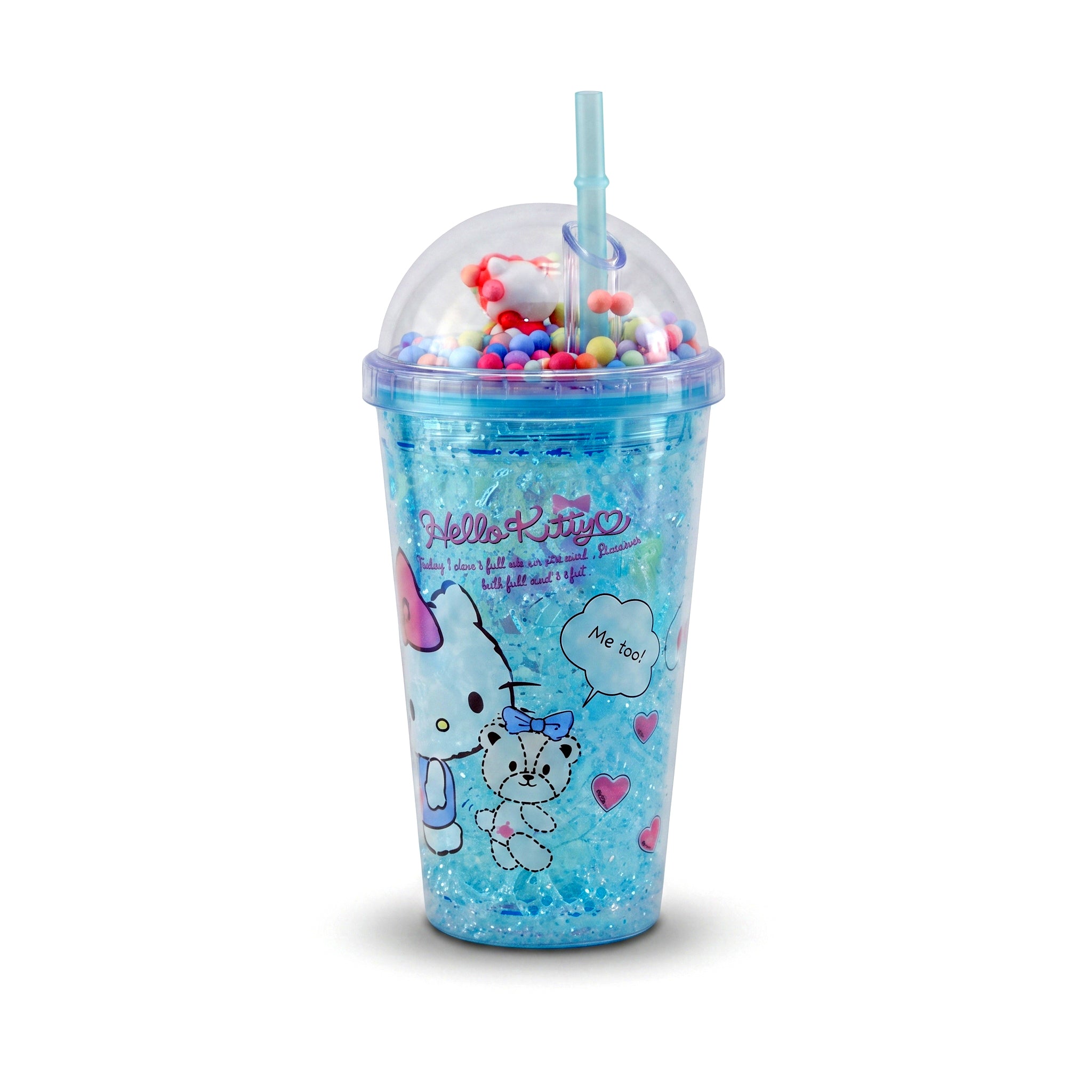 A/C 450 ML Acrylic Double Wall Cartoon Glitter Tumbler With Plastic Straw