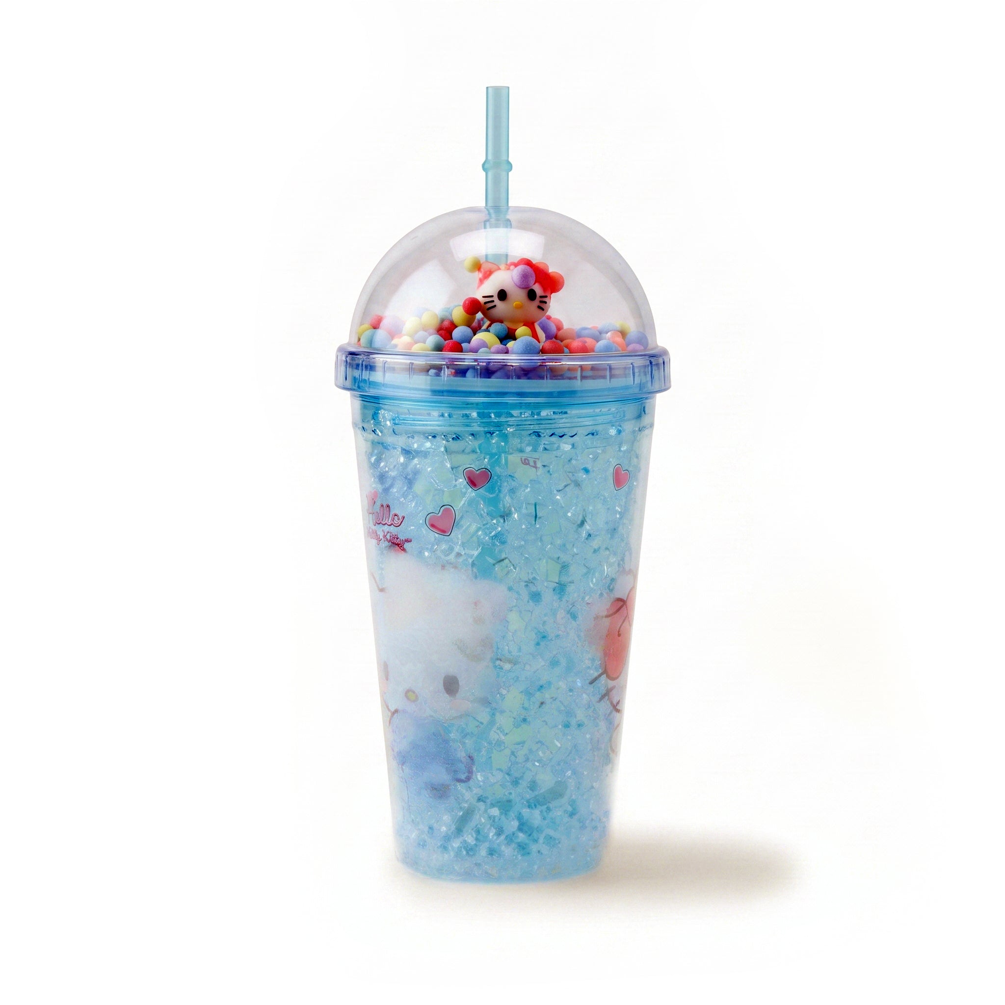 A/C 450 ML Acrylic Double Wall Cartoon Glitter Tumbler With Plastic Straw